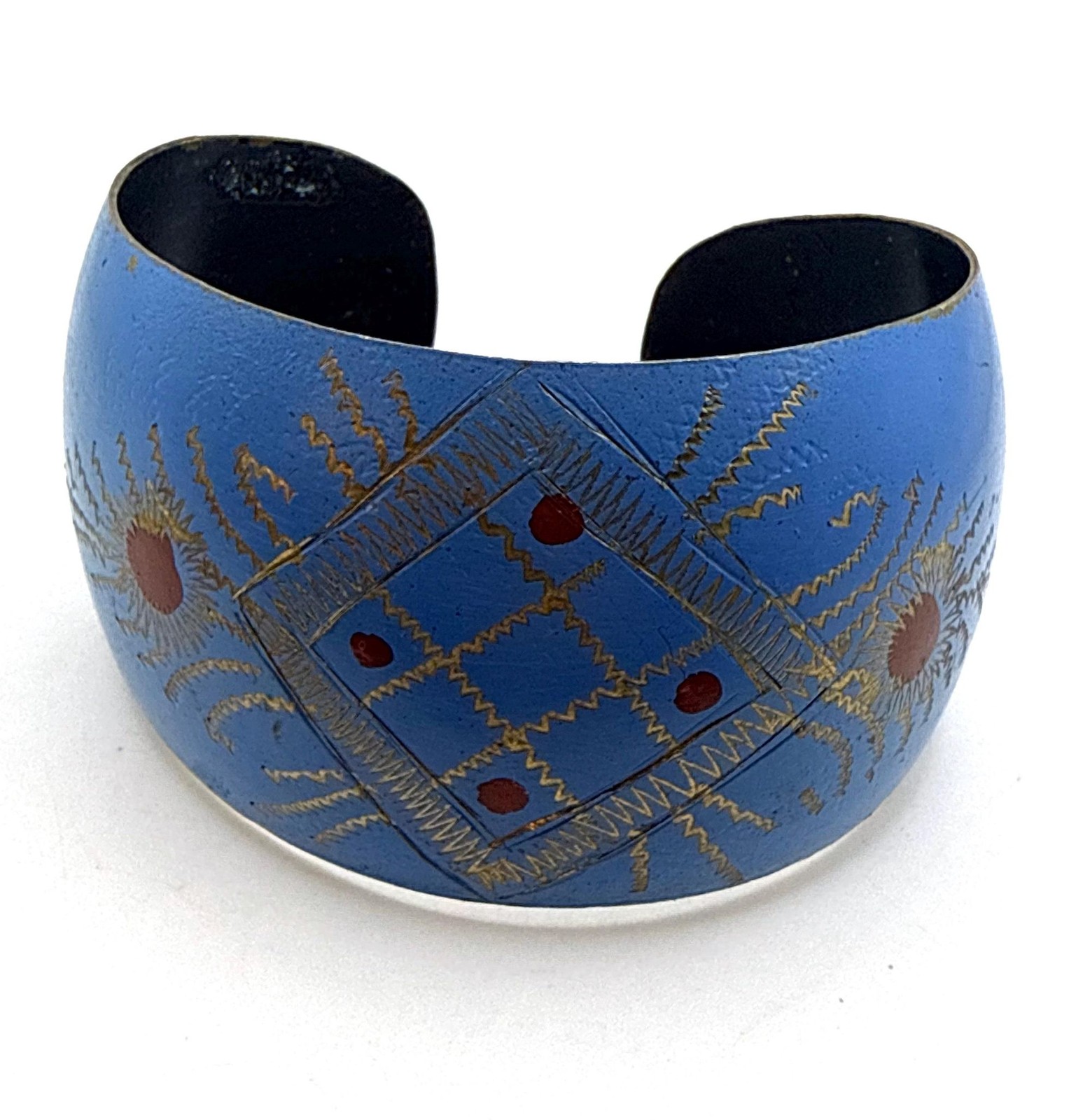 Vintage blue gold red enamel wide cuff bracelet