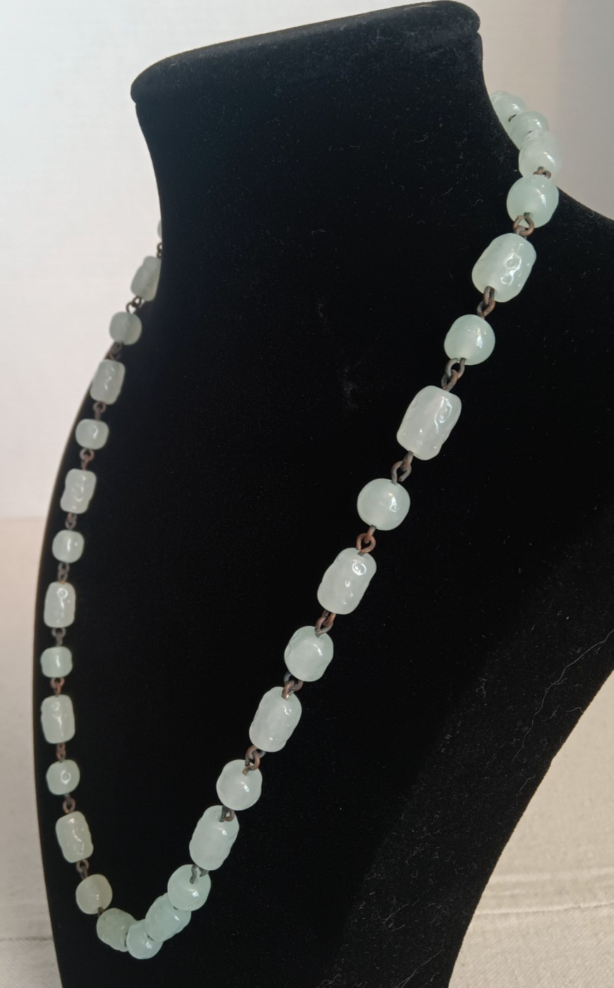 Cerulean Aqua Jade Stone and Chain Necklace Made in Japan 18″ Vintage