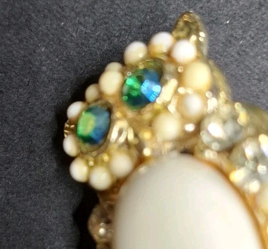 Owl Brooches Green and Red Eyes Rhinestone Gold and Silver Tone Pins Vintage