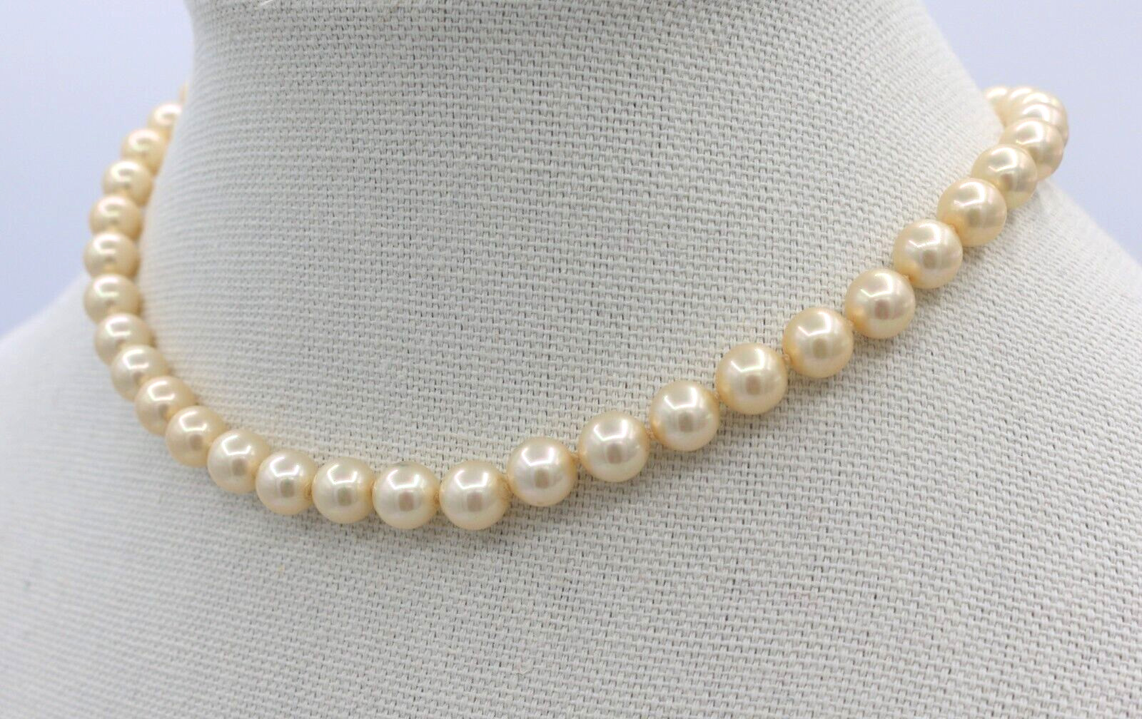 Vintage 14k White Gold Clasp Faux Pearl Knotted Necklace 15”