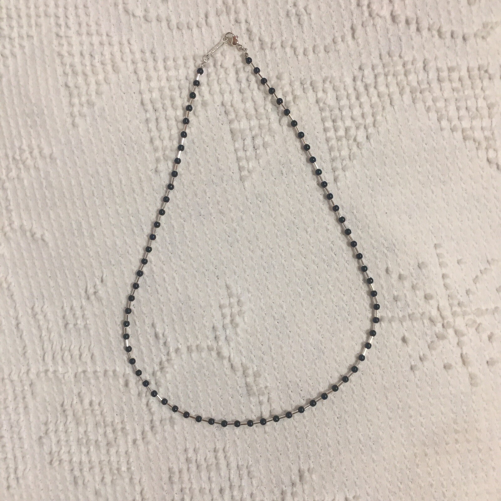 Napier Matinee Necklace Small Black Beads with Silver Tone 1990’s Vintage 23″