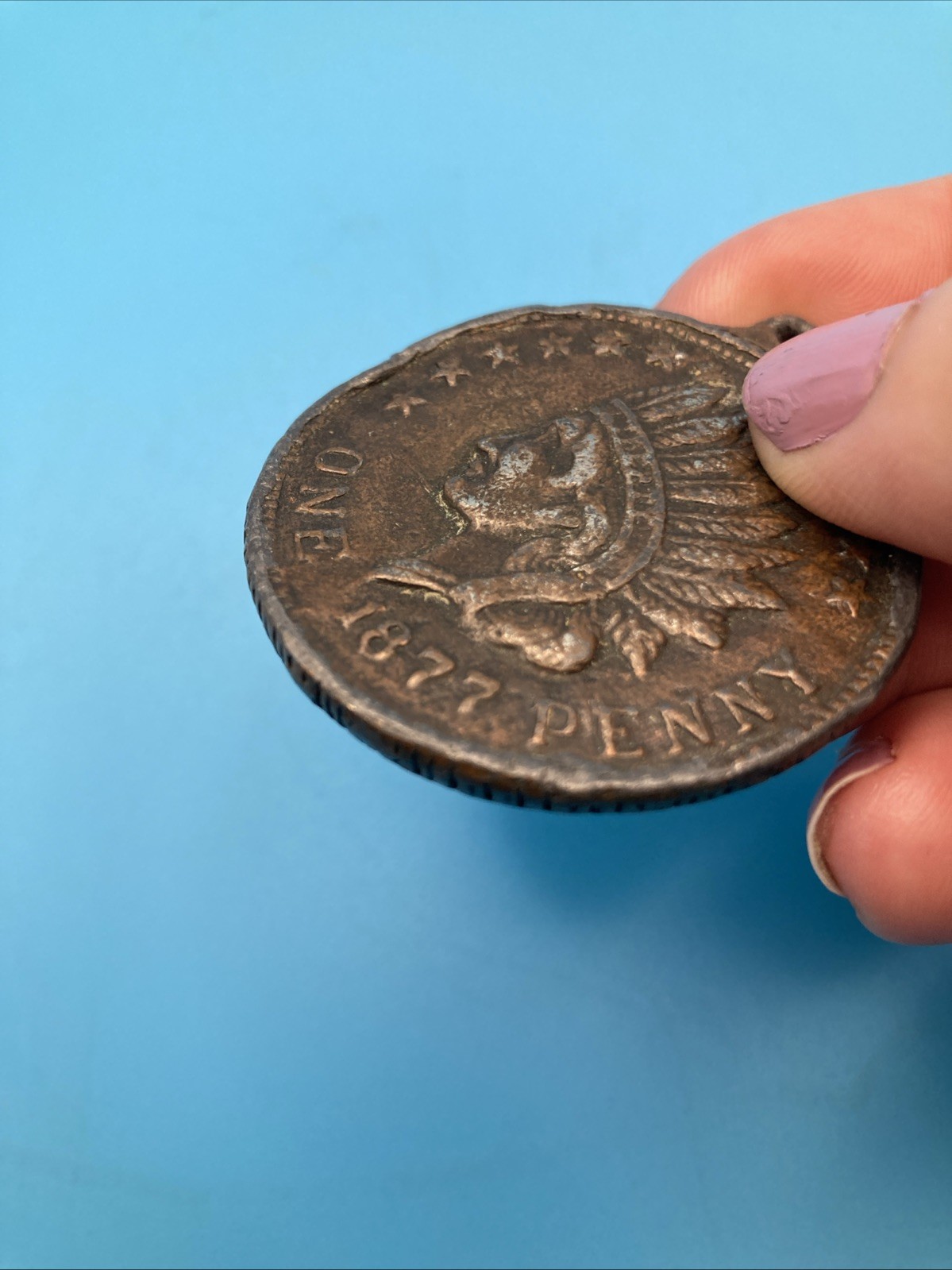 Vintage Indian Head Penny Buffalo Nickel Pendant or Keychain 1877 1.5″