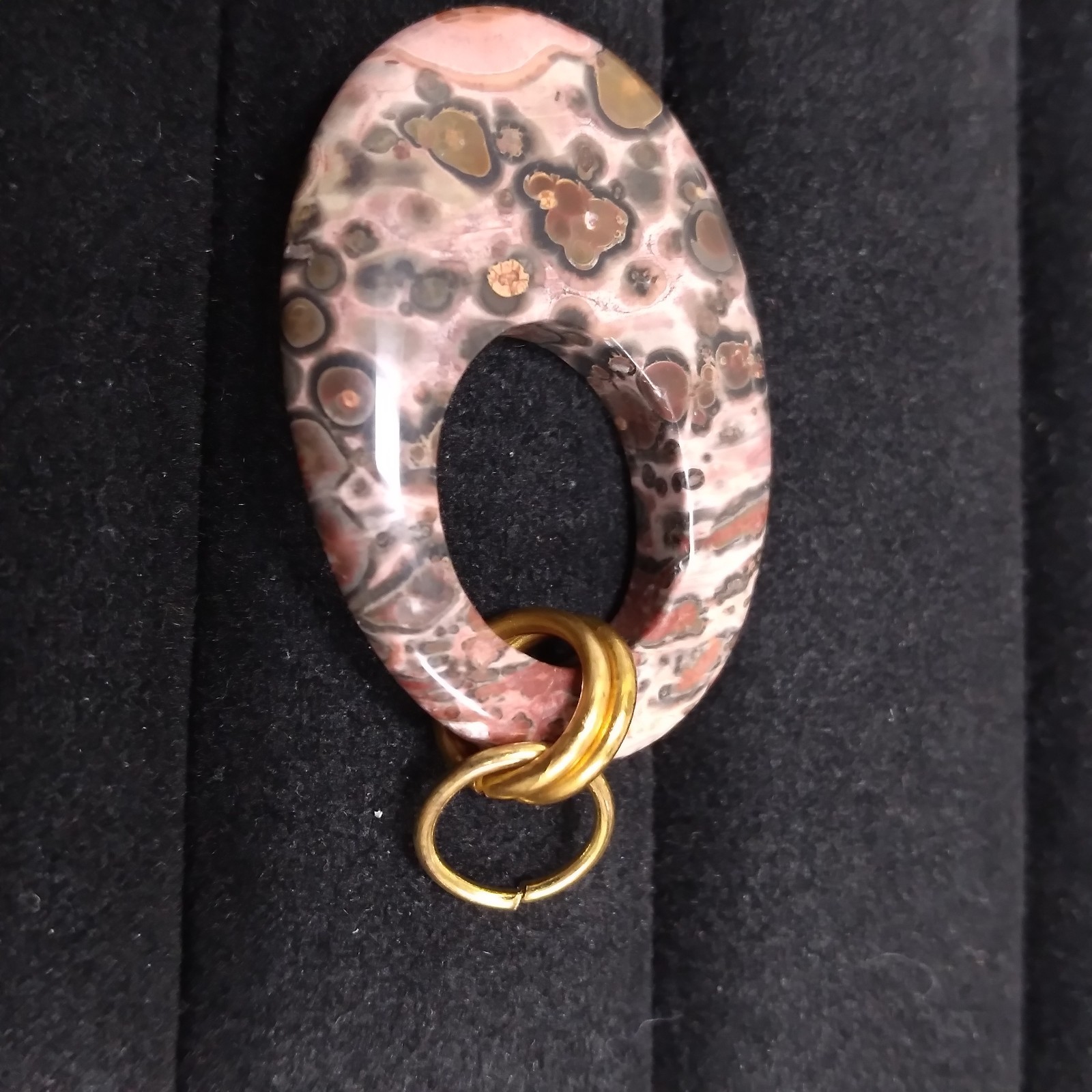 Pink Muted Color Stone Open Oval Pendant Gold Tone