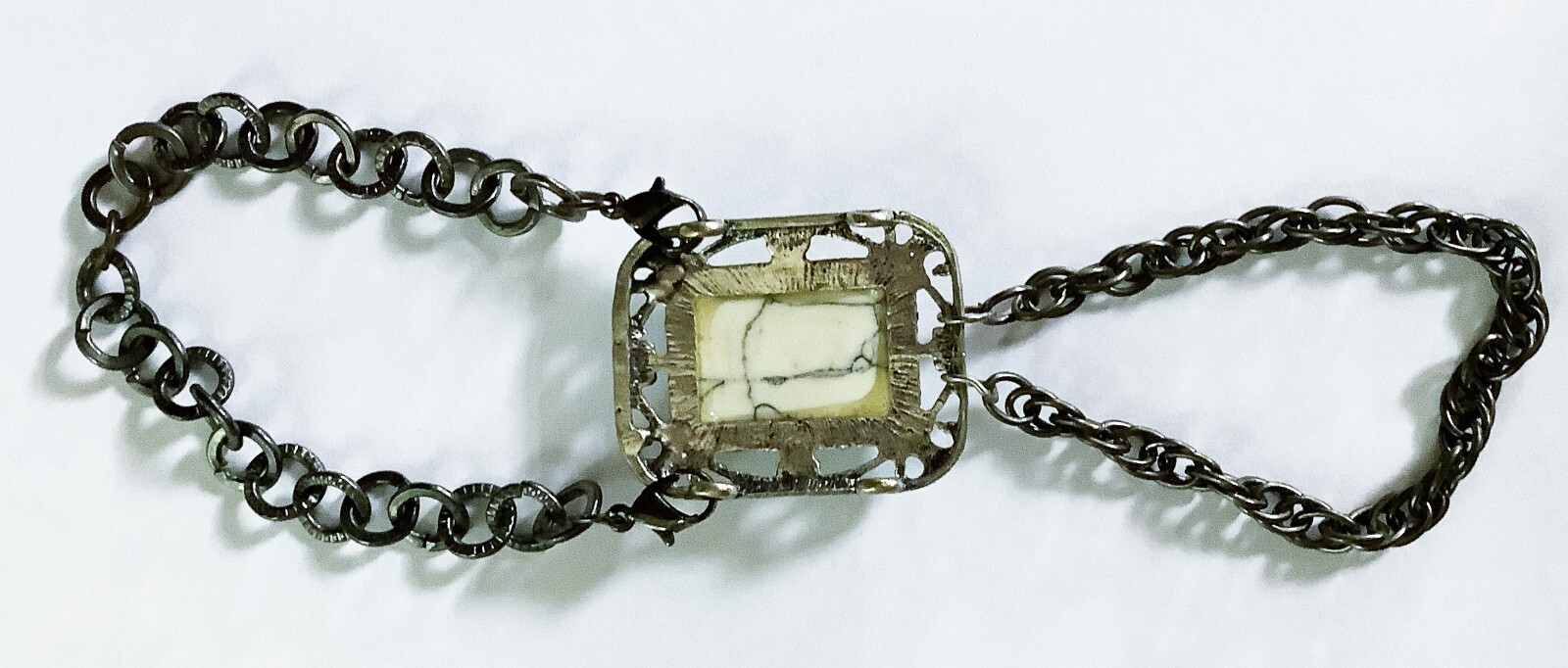 Hand Crafted Unique Marbled Stone Slave Bracelet Pewter Metal Wrist/Finger NWOT