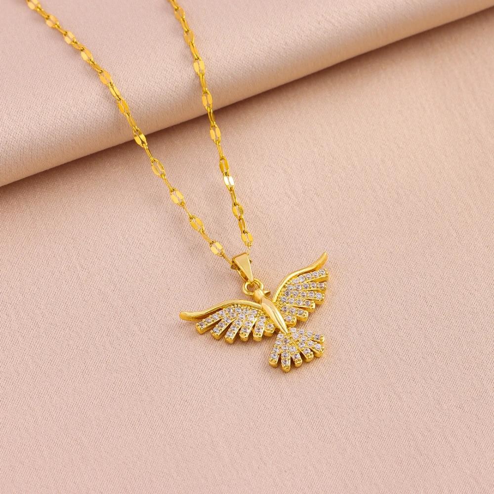 18k Gold Plated Vintage Phoenix Pendant Necklace Women Retro Daily Wear Gift Set