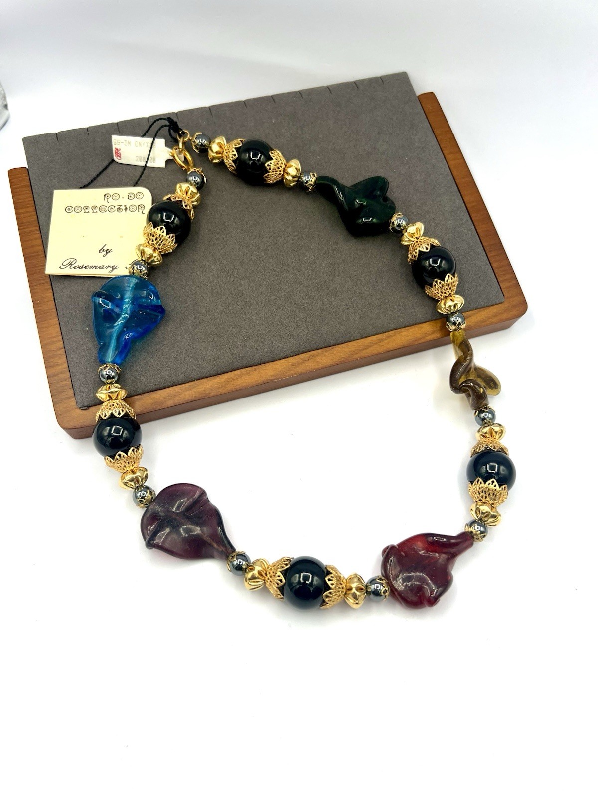Vintage Chunky Colorful Handblown Glass Twist Necklace 16” RO-DO $200 NOS CB