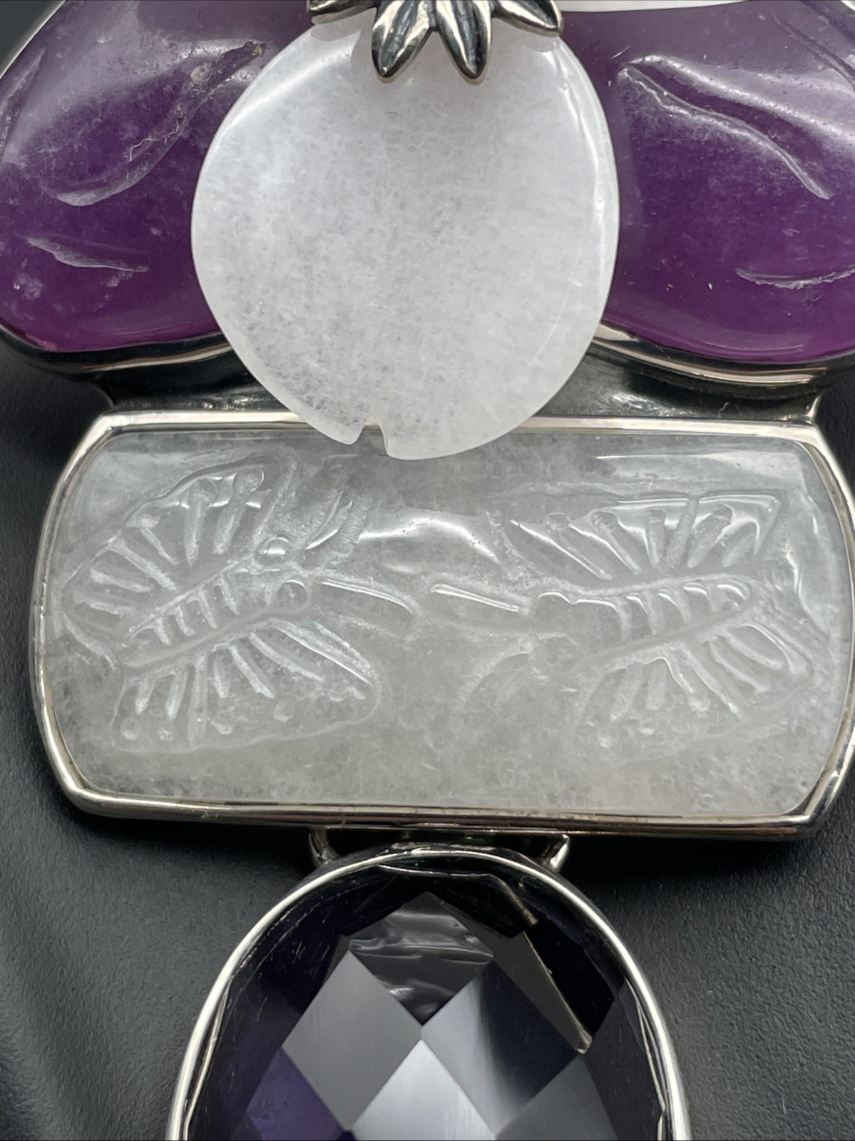 Amy Kahn Russell Silver Amethyst Flower Drop Enhancer Pendant Brooch VTG