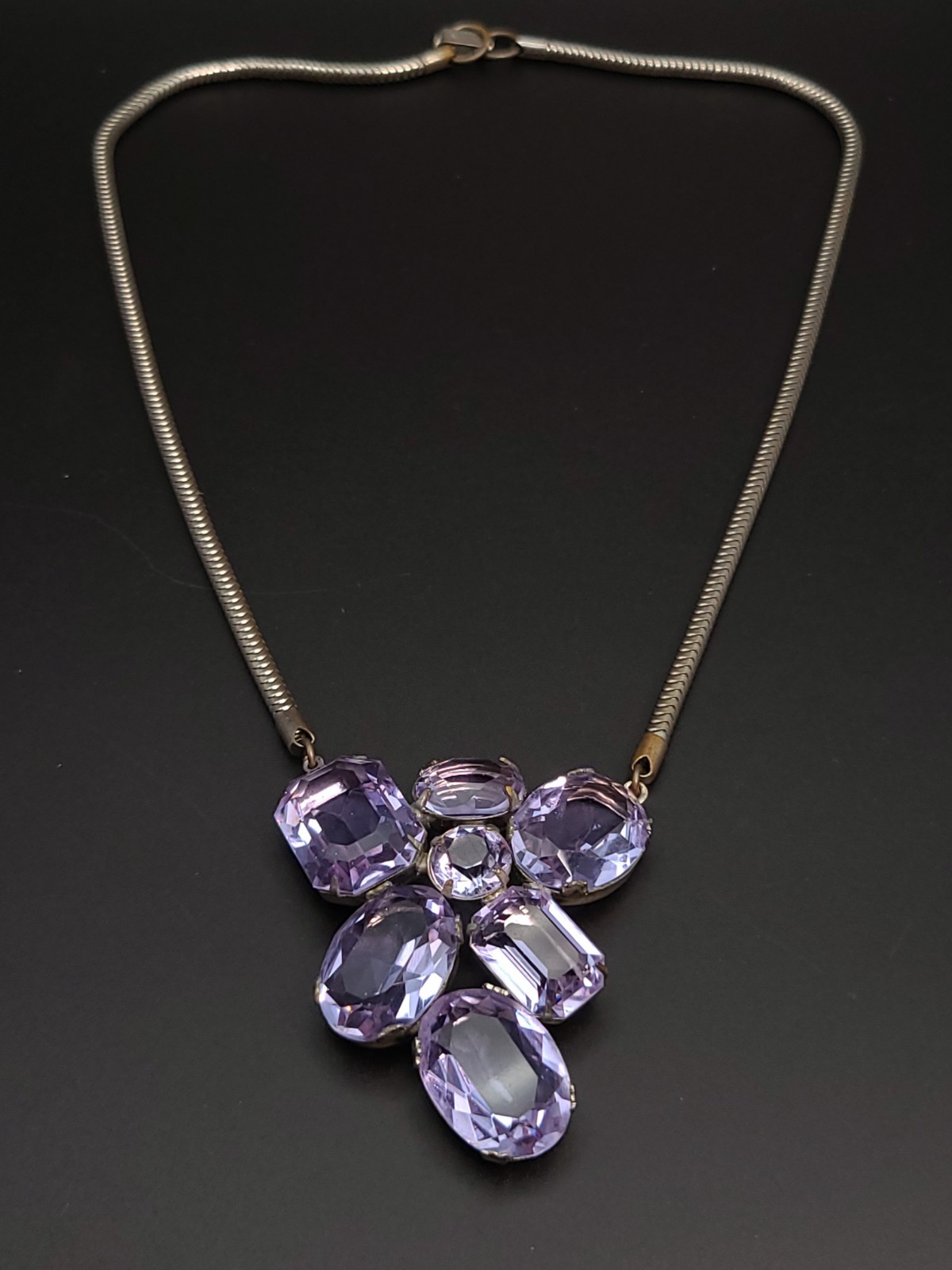 Vintage Purple Juliana Style Amethyst Glass Rhinestone Choker Necklace 14″