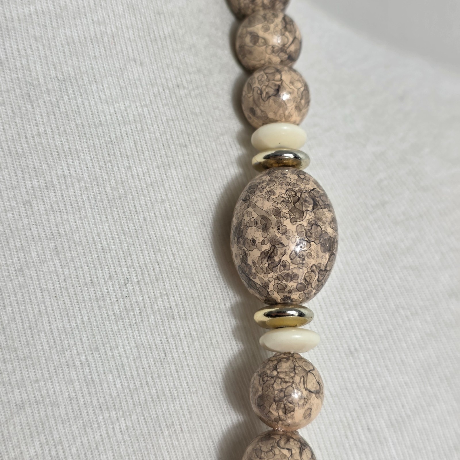 Beaded Statement Necklace Square & Round Beads Flat Gold & White Spacers