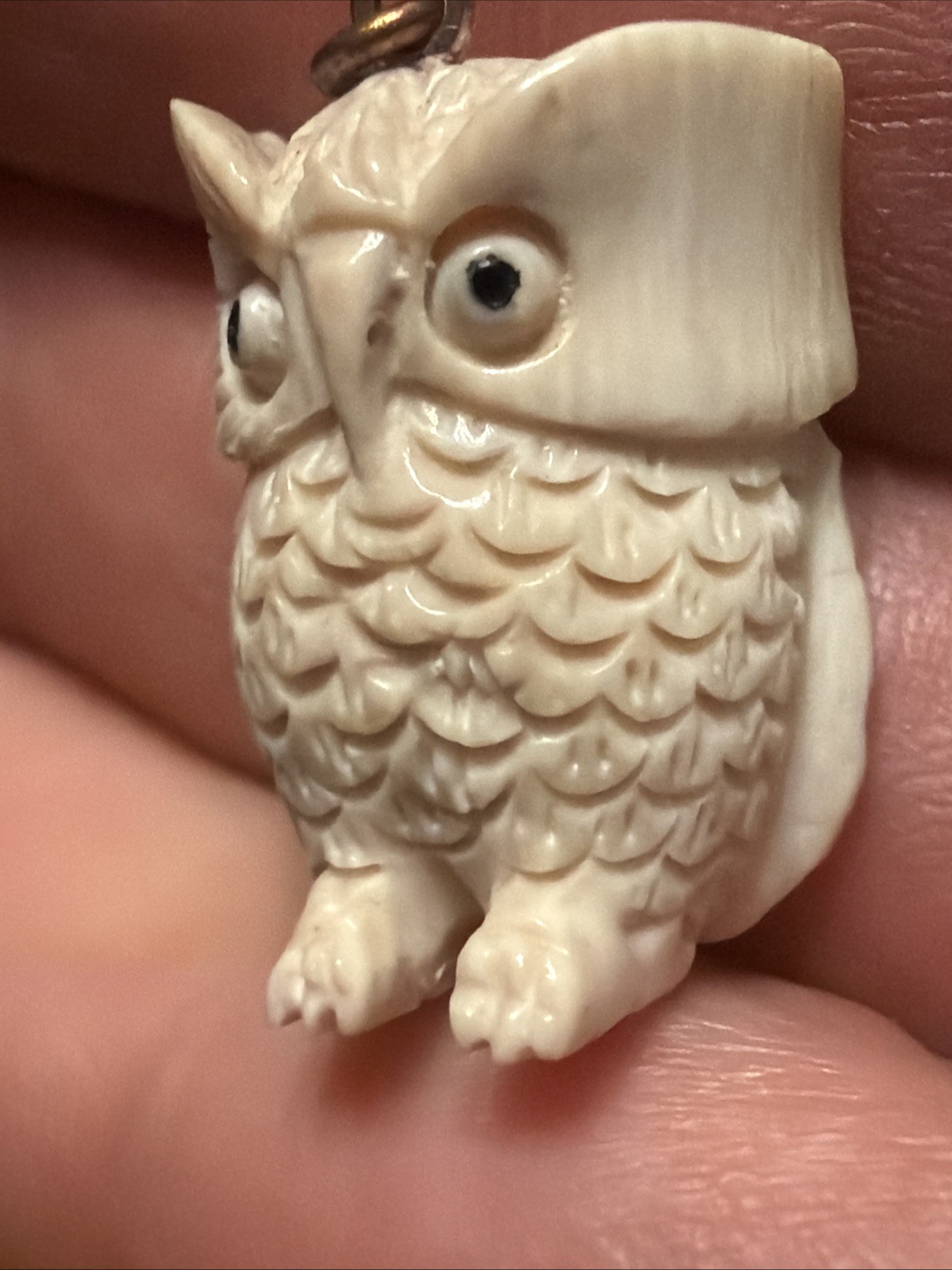 Vintage Hand Detailed Carved White Owl Pendant Charm Wise Owl Masterful Artisan