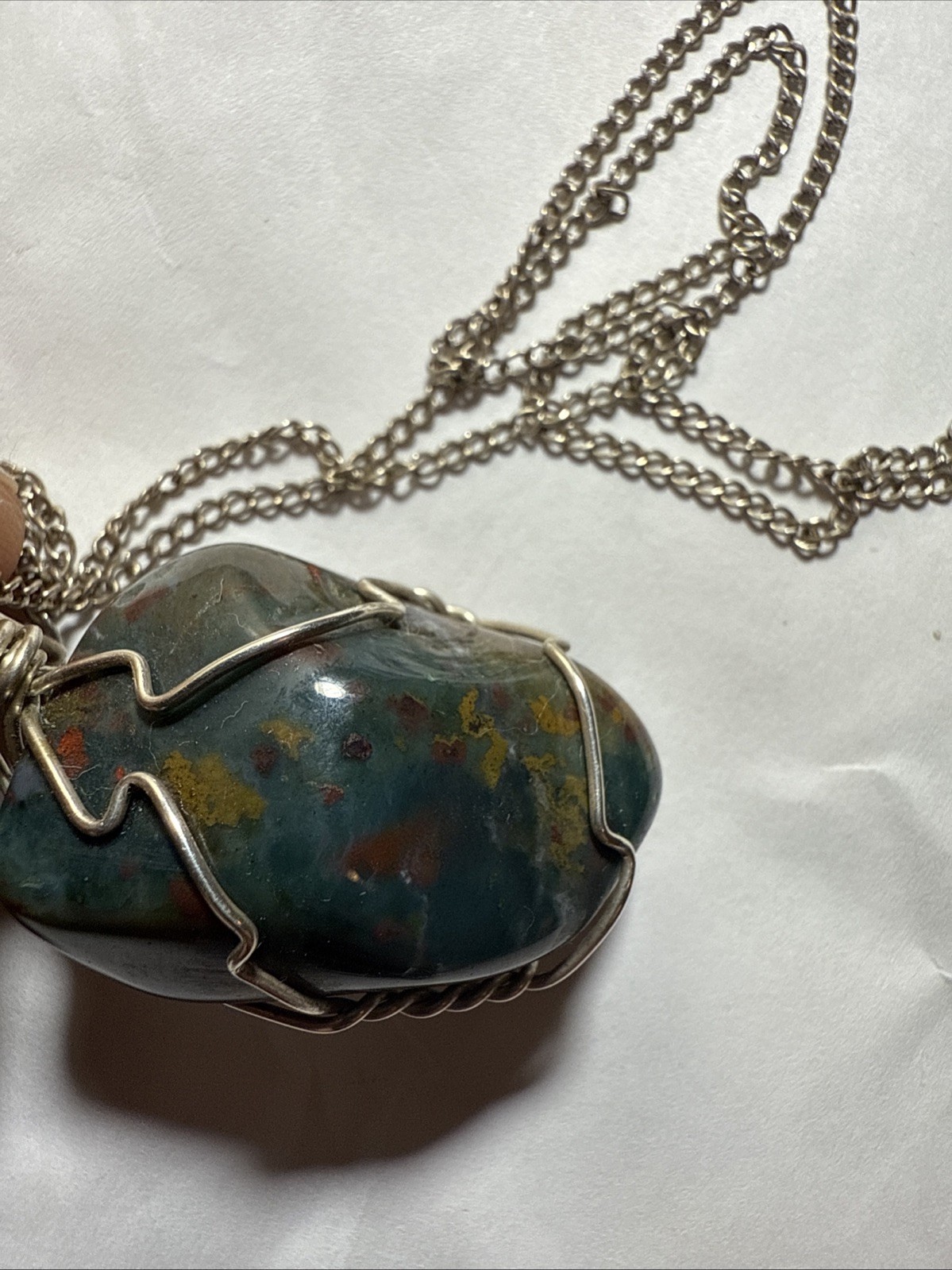 Necklace Bloodstone Big 25ct Solitaire Vintage Sterling Silver 18” Chain