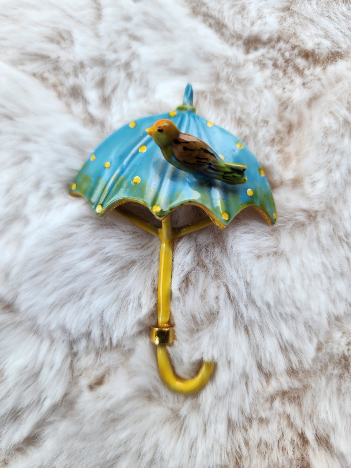 Vintage Original By Robert Bird On Umbrella Brooch Pin Blue Enamel Signed Figura