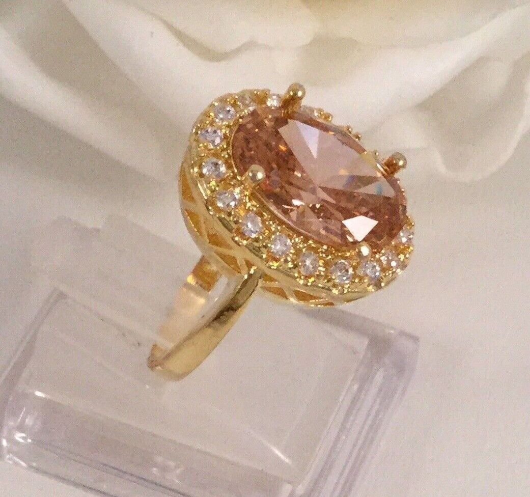 Vintage Jewellery Gold Ring Champagne White Sapphires Antique Deco Jewelry sz N