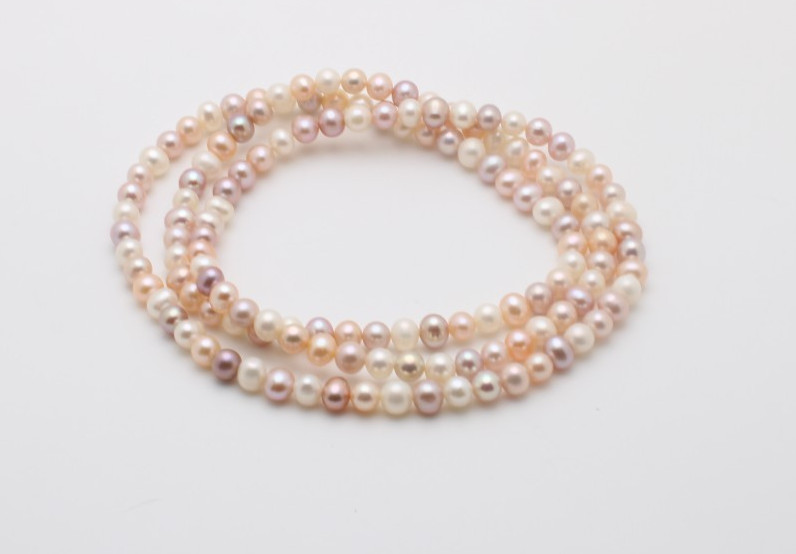 Vintage Freshwater Blush Pink White Purple 6.5mm Natural Pearl Necklace 30 In