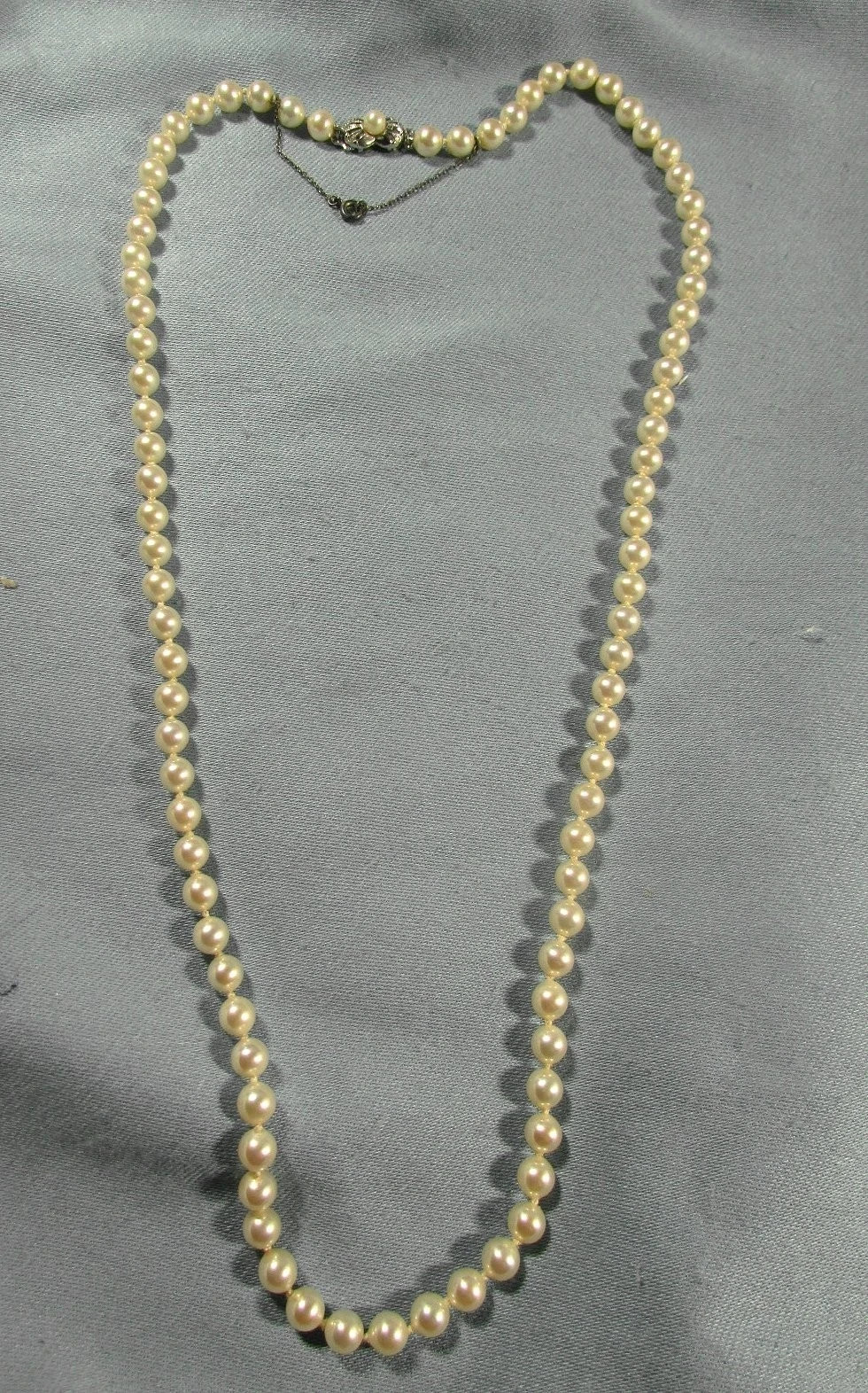 Vintage Cultured Saltwater Pearl Necklace Solid 835 Silver Clasp W. Original Box