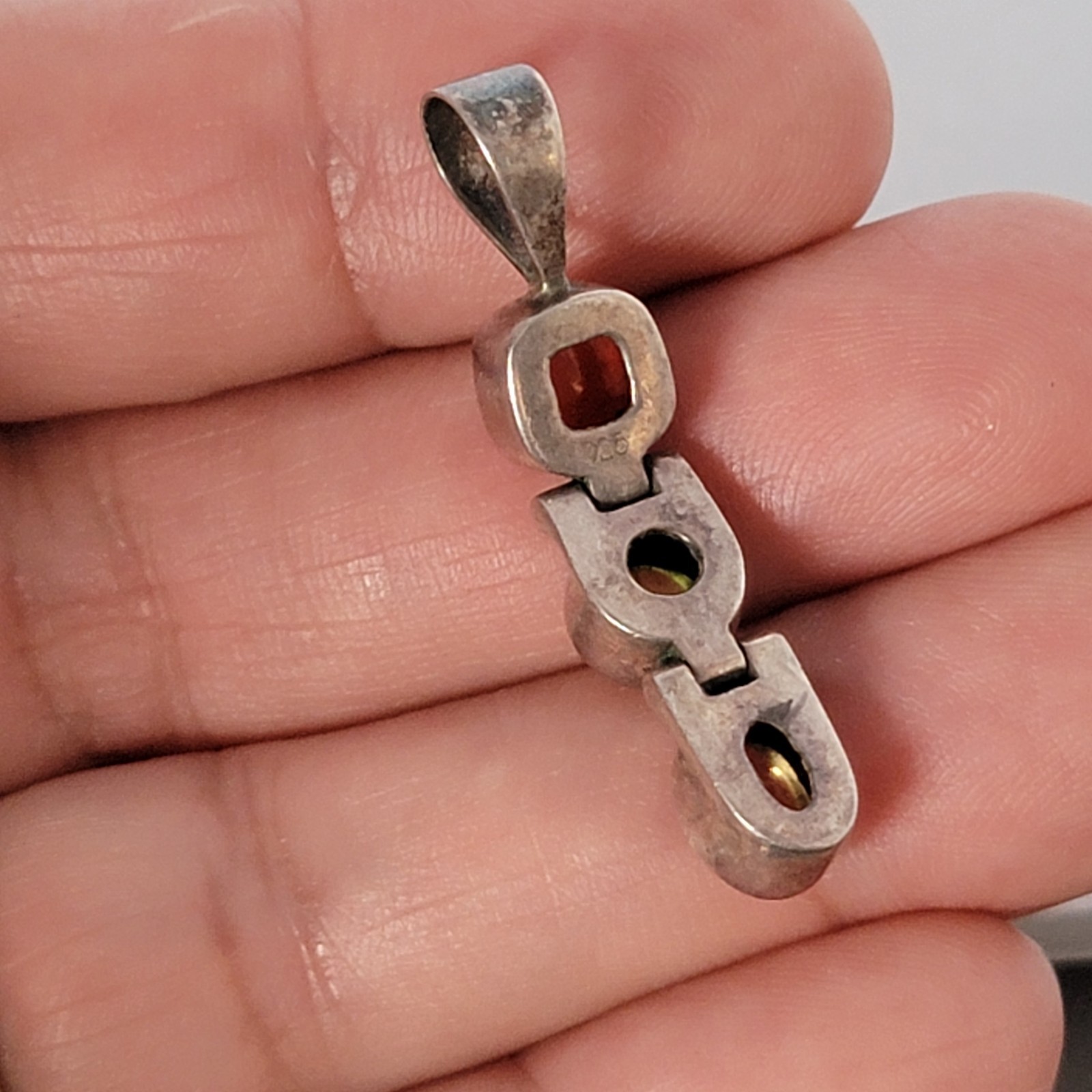 Sterling Silver Multi Stone Pendant 925 Vintage Articulated Hinged Stations