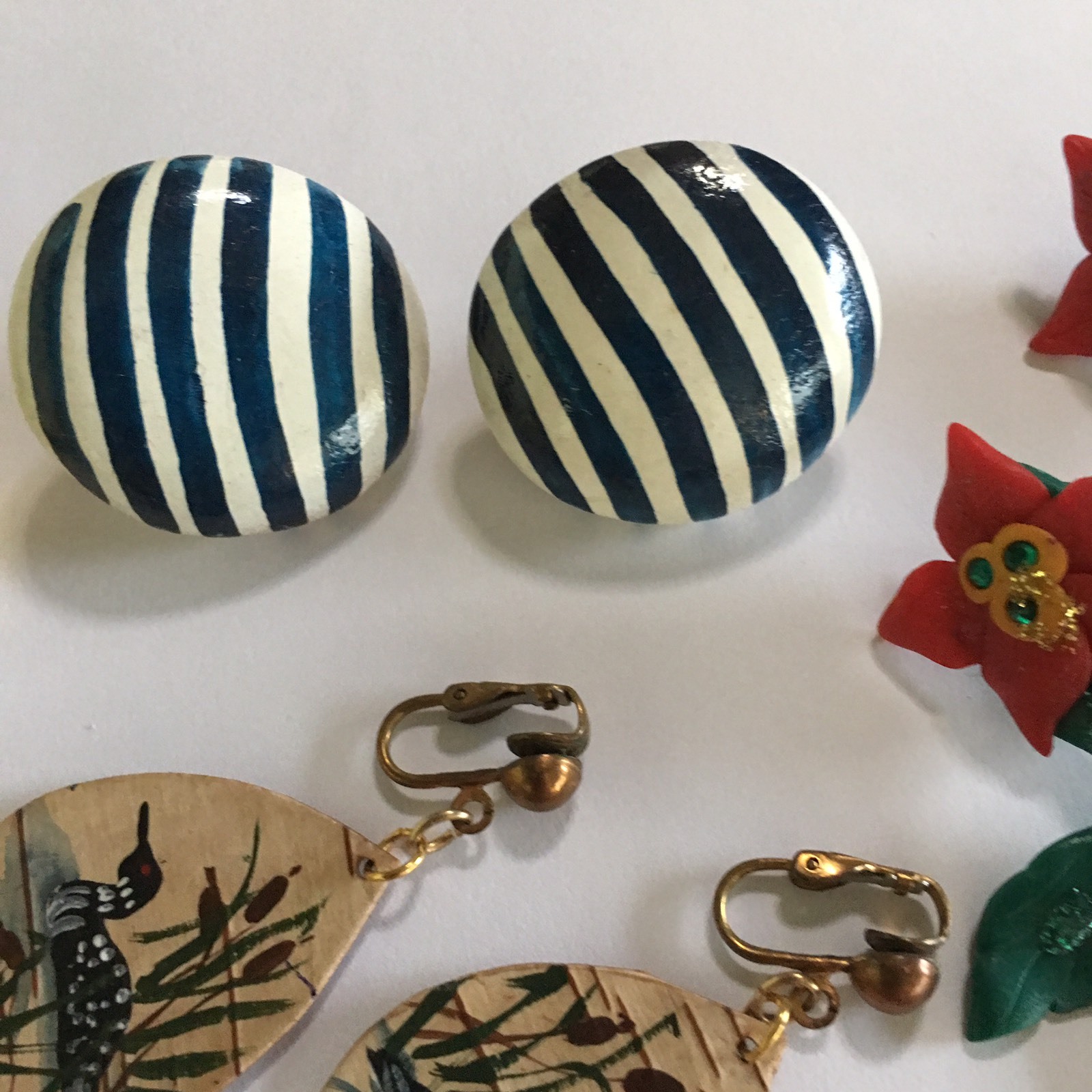 Lot Of 5 Clip On Women’s Costume Earrings HAND CRAFTED Fun Different