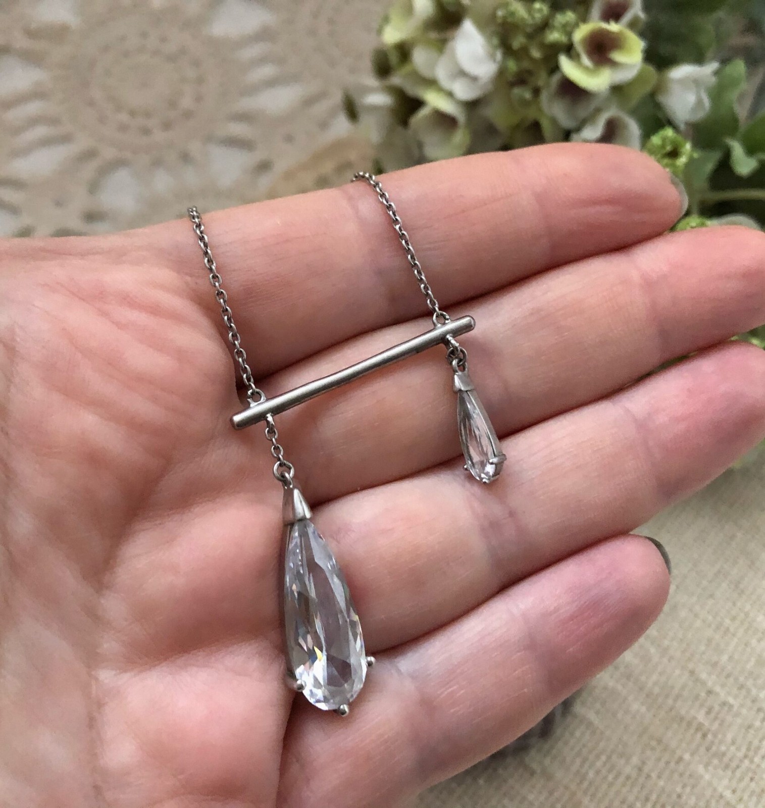 Classic Estate Vintage Necklace Chain Cubic Zirconia Silver 925 Eastern European