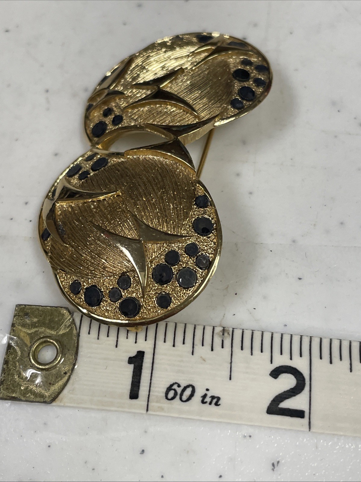 Vintage Orena Paris Matte Yellow Gold Brooch Black Modernist