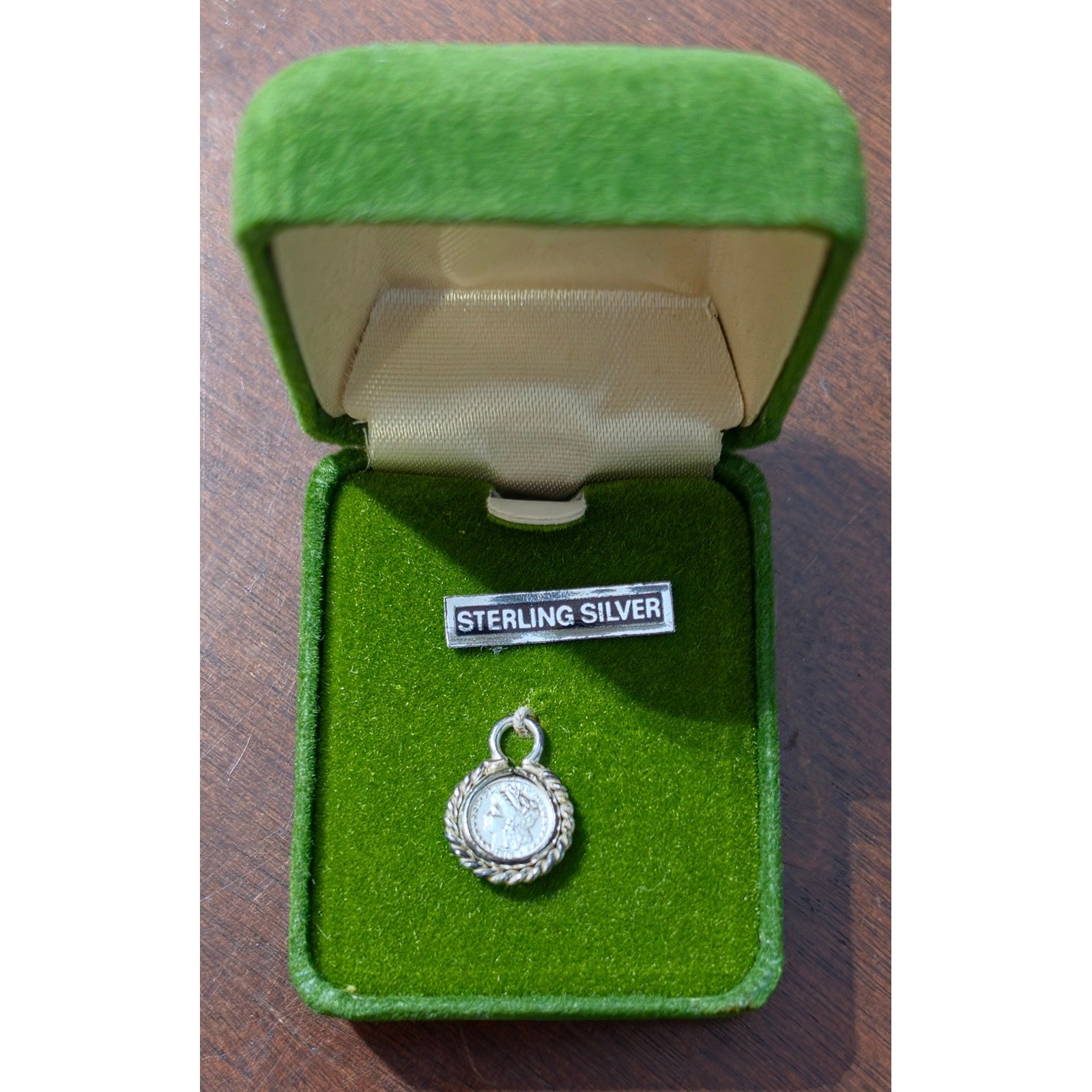 Sterling Silver 1878 Morgan Dollar Coin Charm Pendant with Rope Bezel & Box