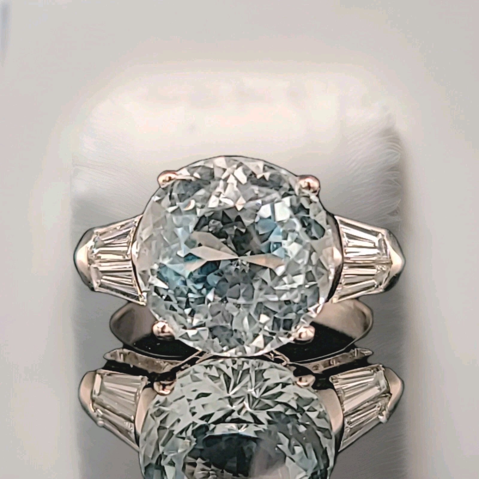 Vintage Platinum Engagement Ring 6.67ct. Natural Sky Blue Aquamarine Round Cut