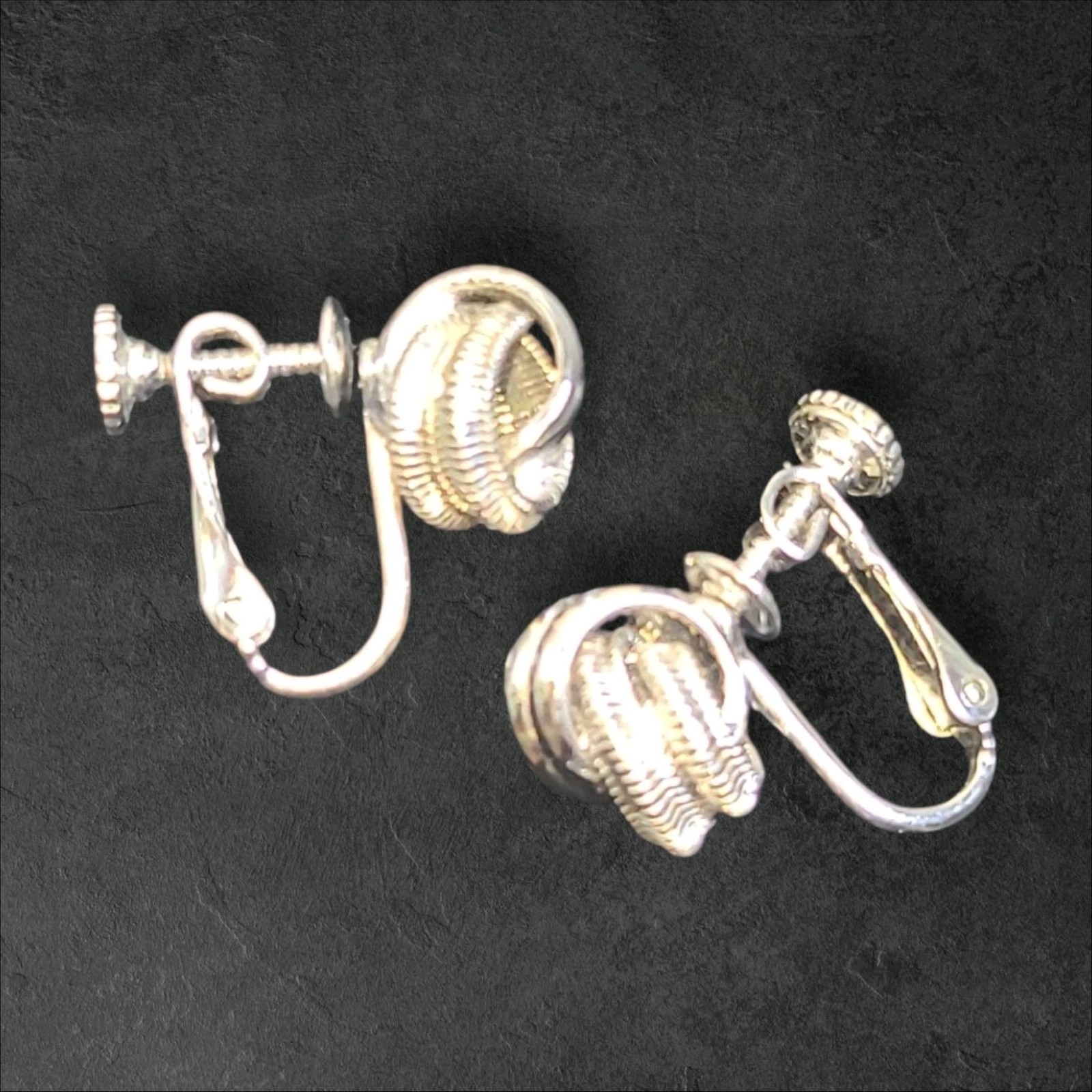 Vintage Silver Tone Knot Clip-on Screw Back Earrings