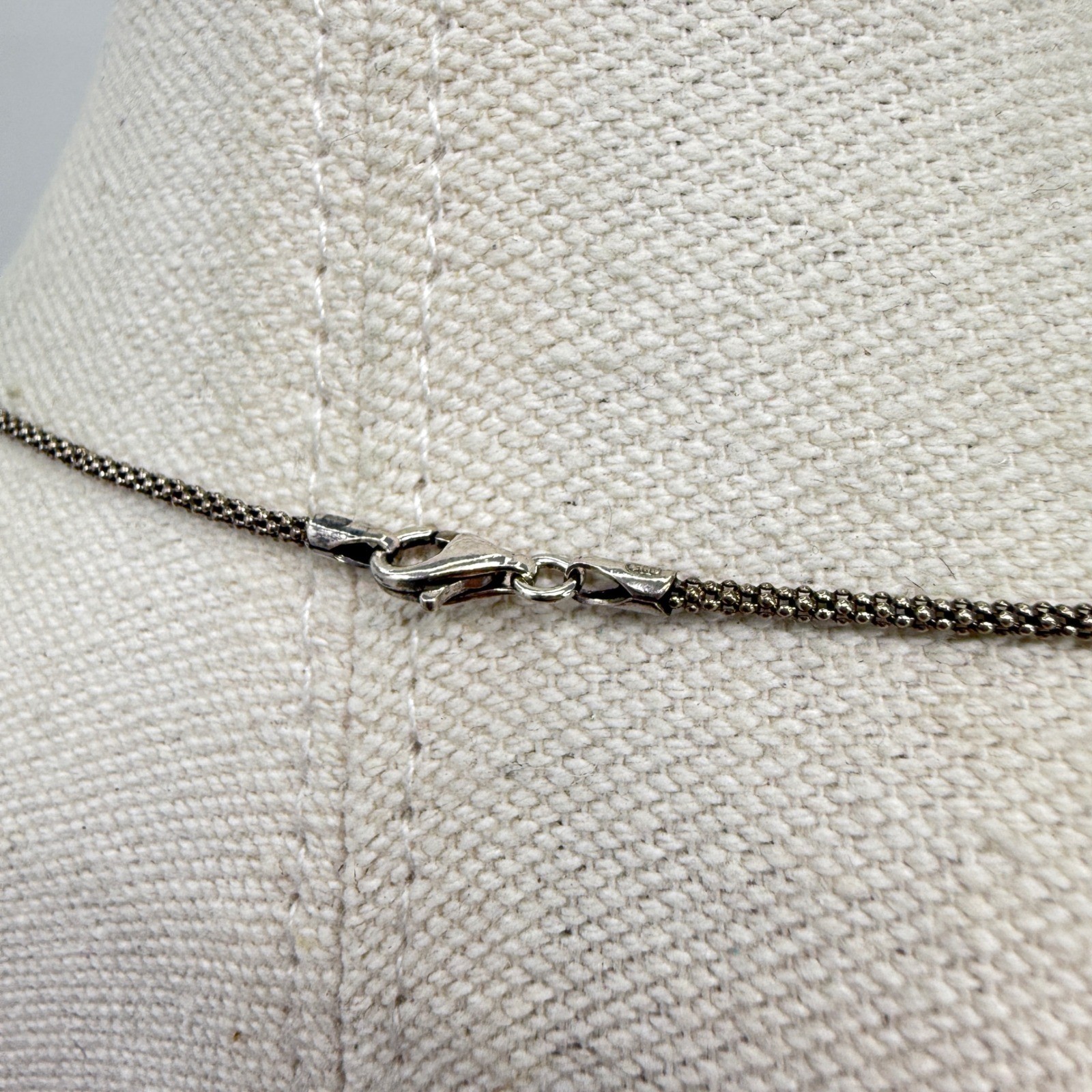 Vintage Sterling Silver Mother of Pearl Pendant Necklace Popcorn Chain