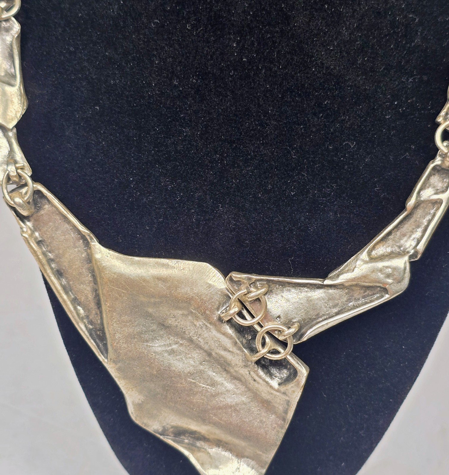 Vintage Brutalist Silver Tone Statement Necklace Sculptural Modernist Artisan…