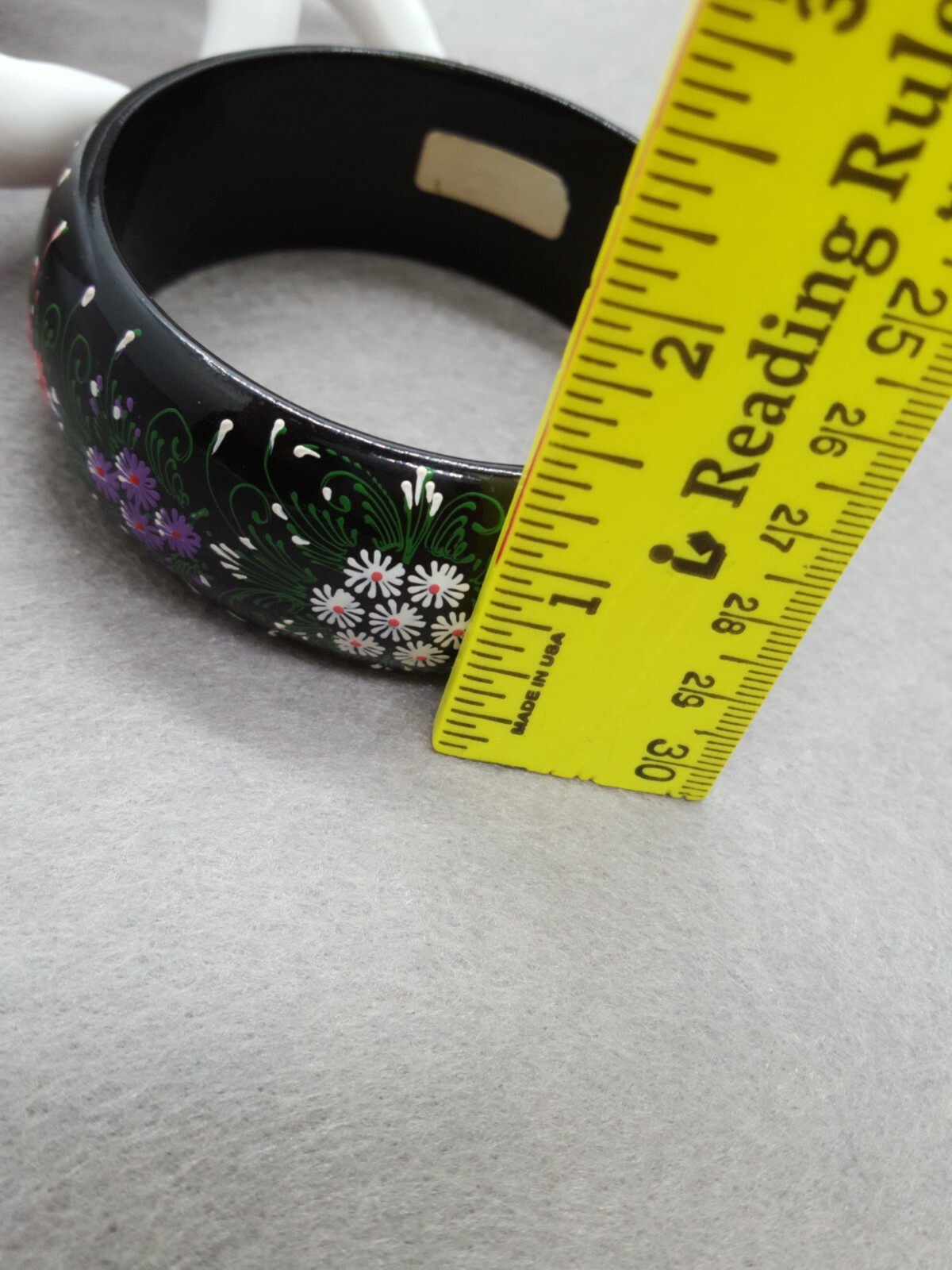 Vintage white purple green Floral Wood Painted 8.6″ Cuff Bracelet 2179