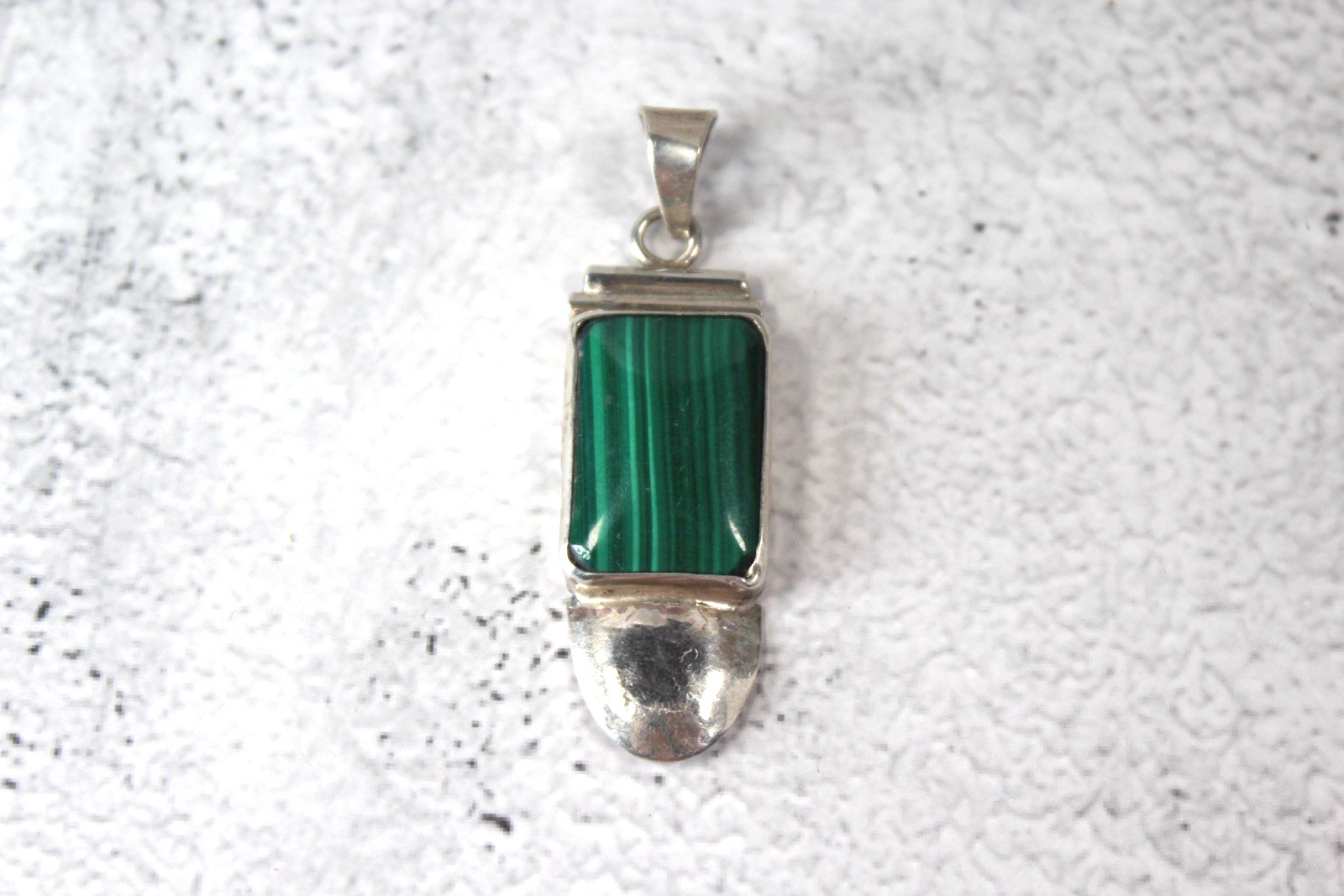 Vintage Sterling Silver and Malachite Oblong South Western Pendant