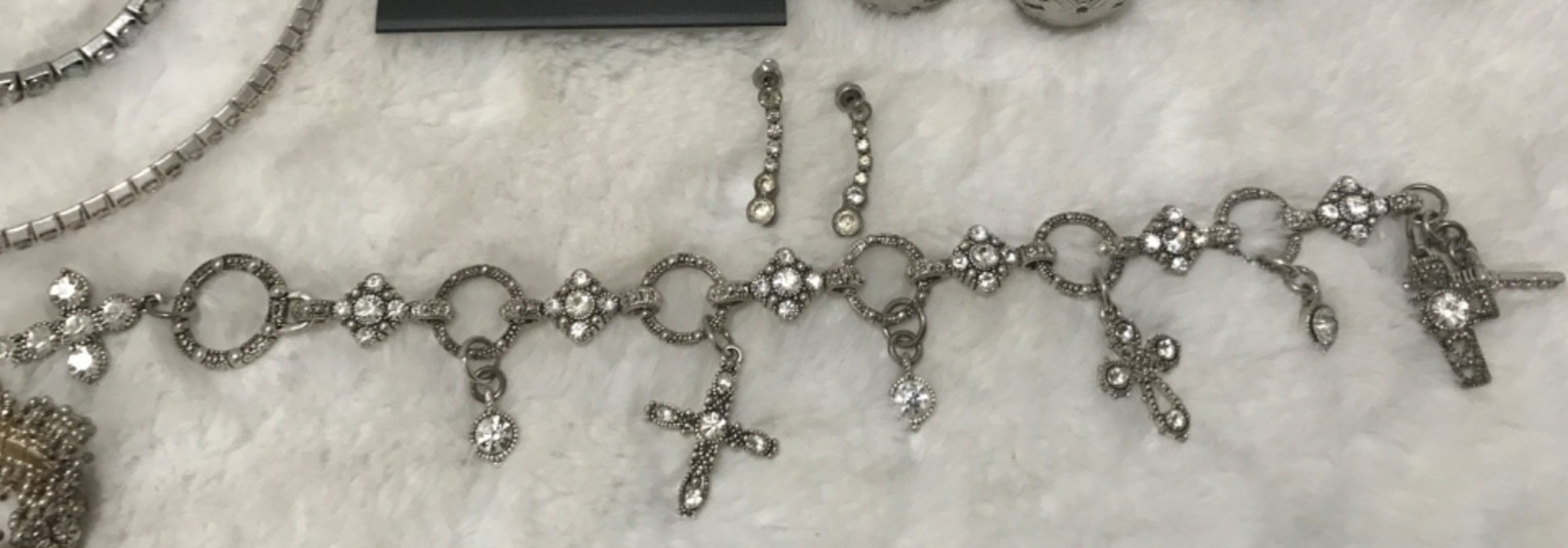 Vintage Lot Wearable Rhinestone Jewelry Belt Necklace Earrings Pin Bracelet