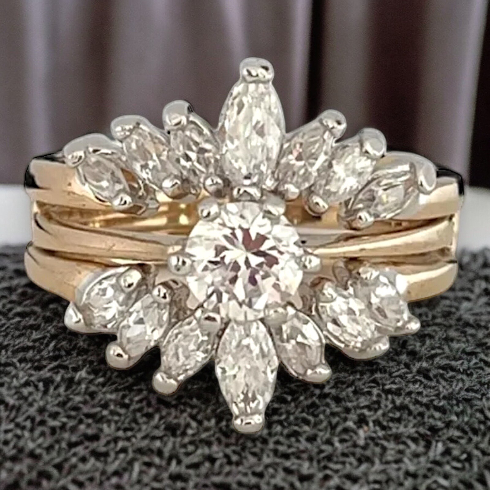 Vintage 1980s Wedding Ring Set Size 5 Cubic Zirconia 14K Gold Plate – 14F