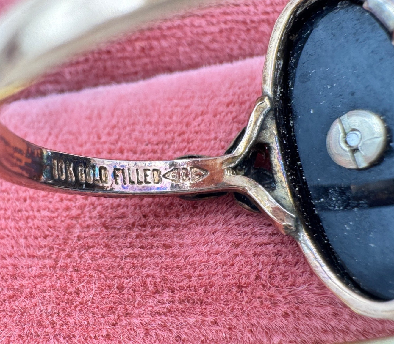 ANTIQUE VICTORIAN RING 10K GOLD FILLED SIGNED HALLMARKED ONYX DIAMOND LARGE 9.25