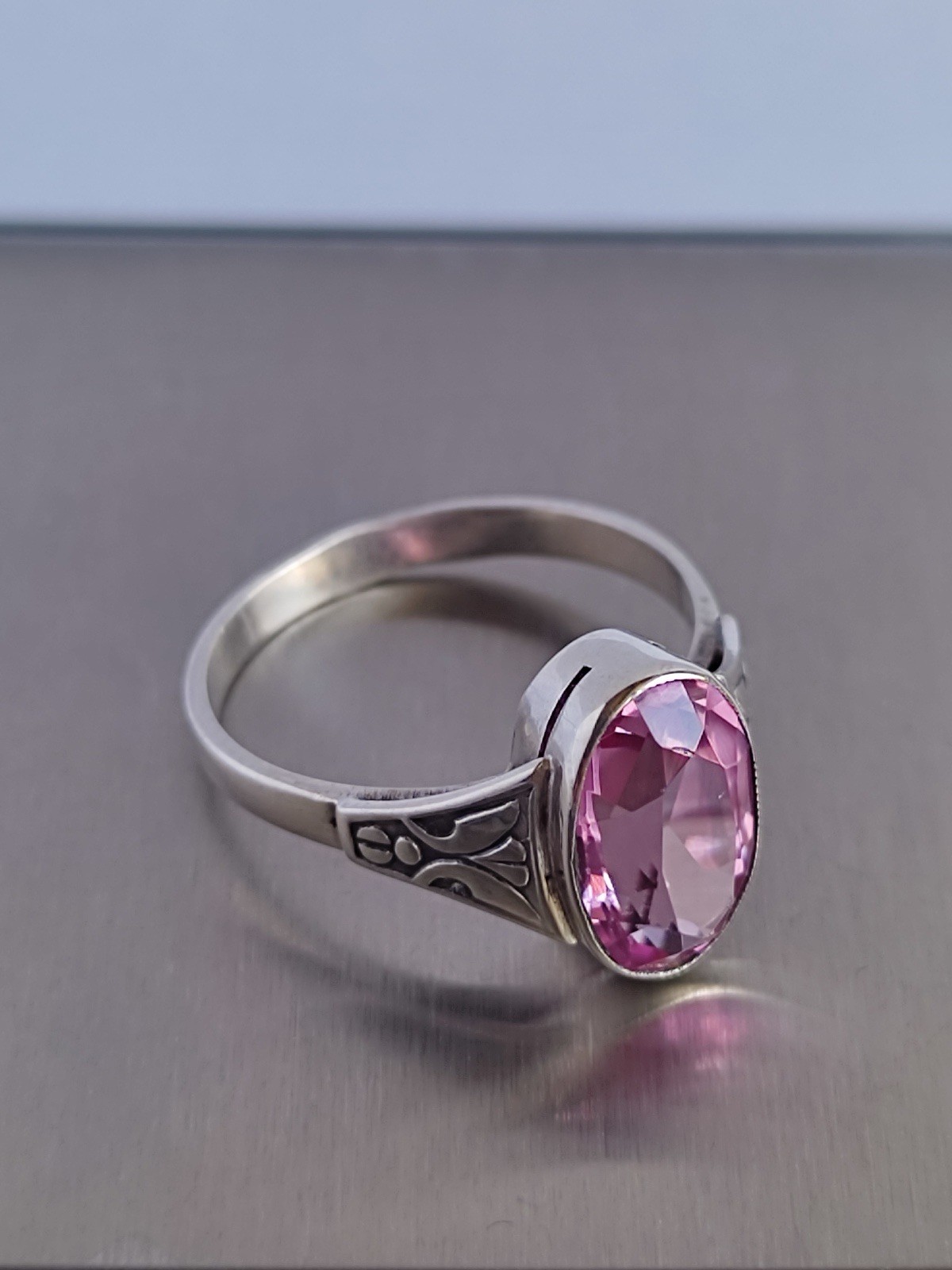 Vintage 70s Soviet Union Silver 875 USSR Ring Pink Sapphire Size US 7.5/ 17.5 mm