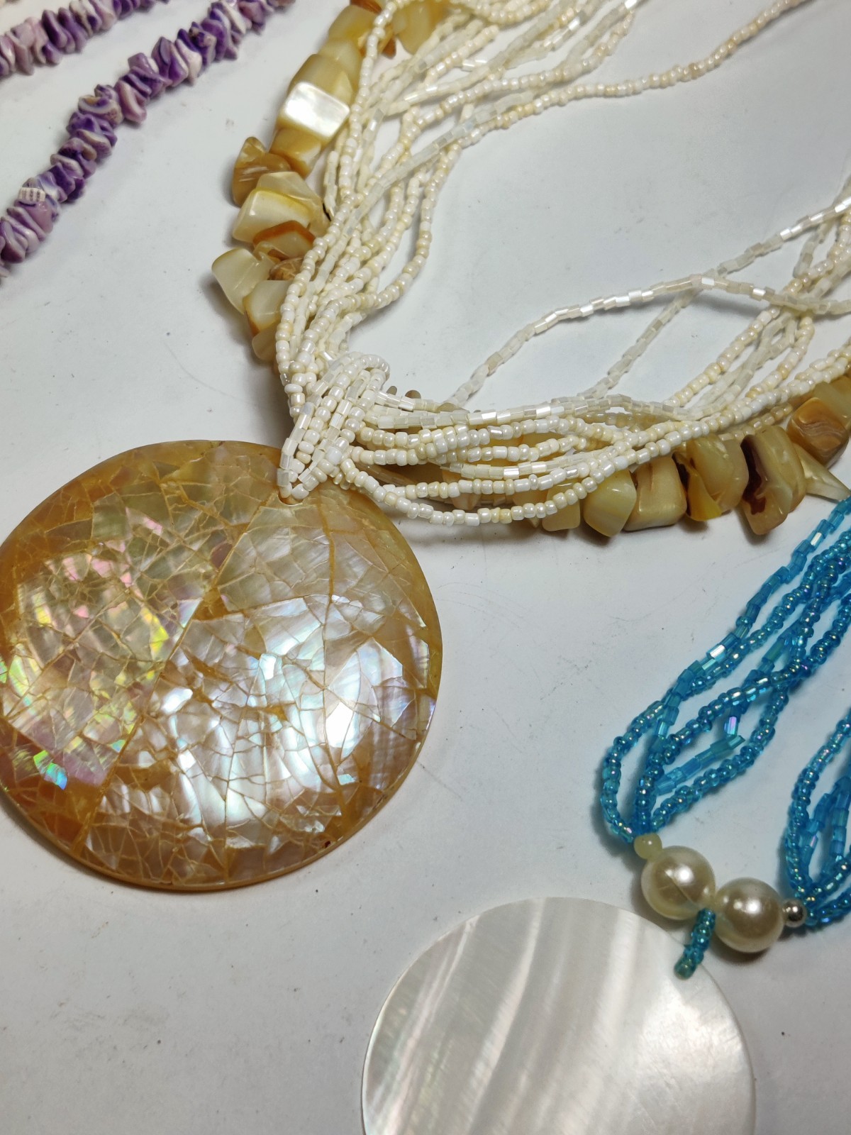 Vintage Mother of Pearl & Sea Shell Jewelry Lot | Natural Beach Necklace Set