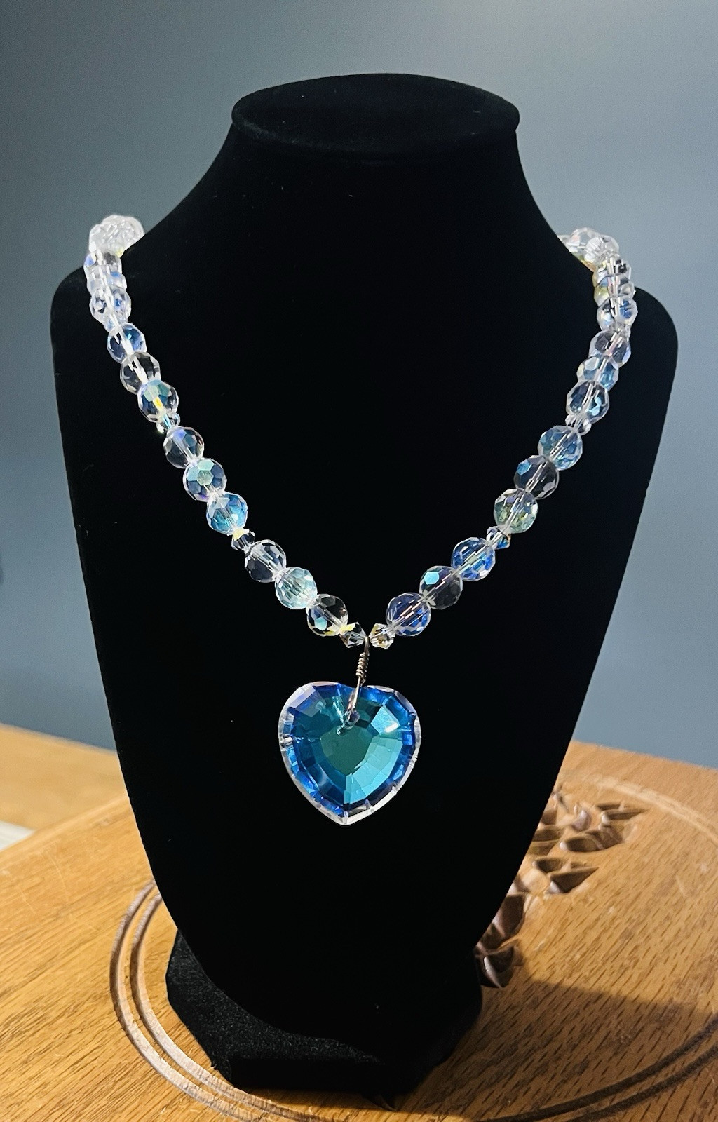 Vintage Crystal Heart Pendant & Crystal Necklace 22 Inches Long