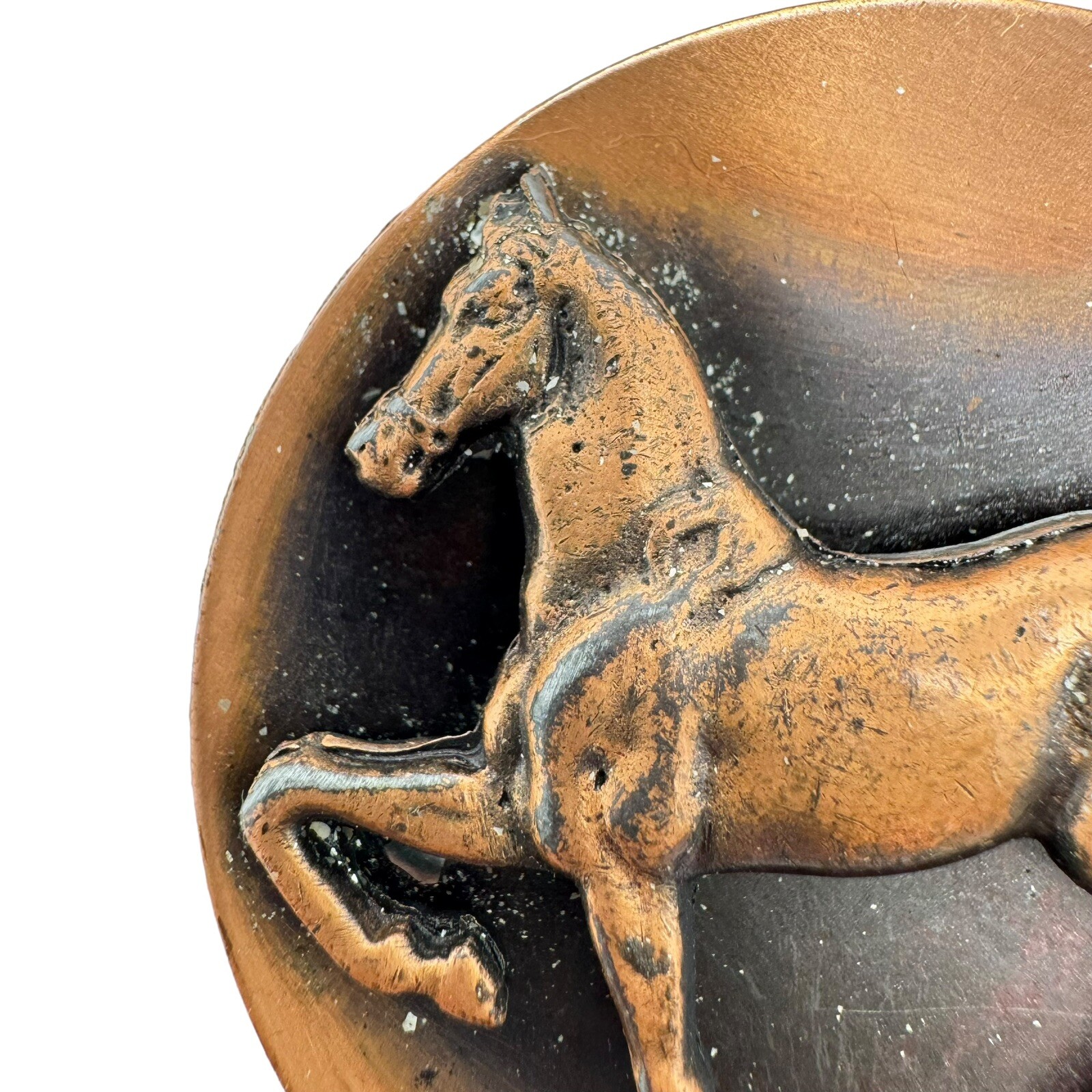 Vintage Copper Horse Equestrian Round Brooch