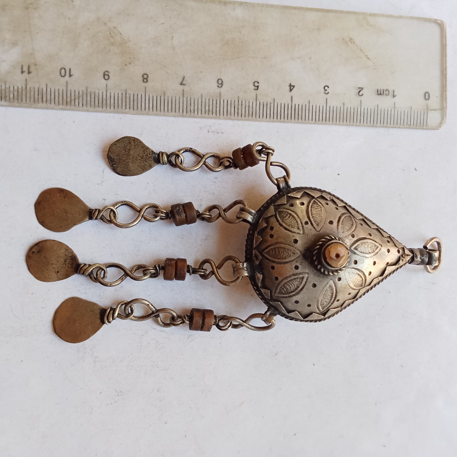 Antique Silver Tone Bedouin Prayer Box Necklace Dangle Bells