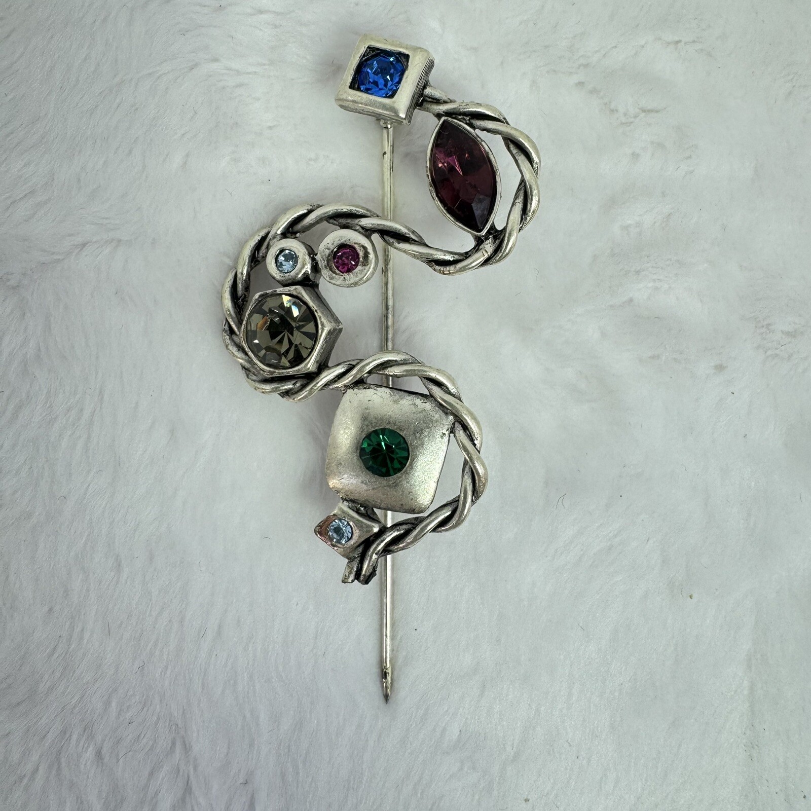 Multicolor Rhinestone And Silver Brooch Pin By Good Morning USA Vintage Estate