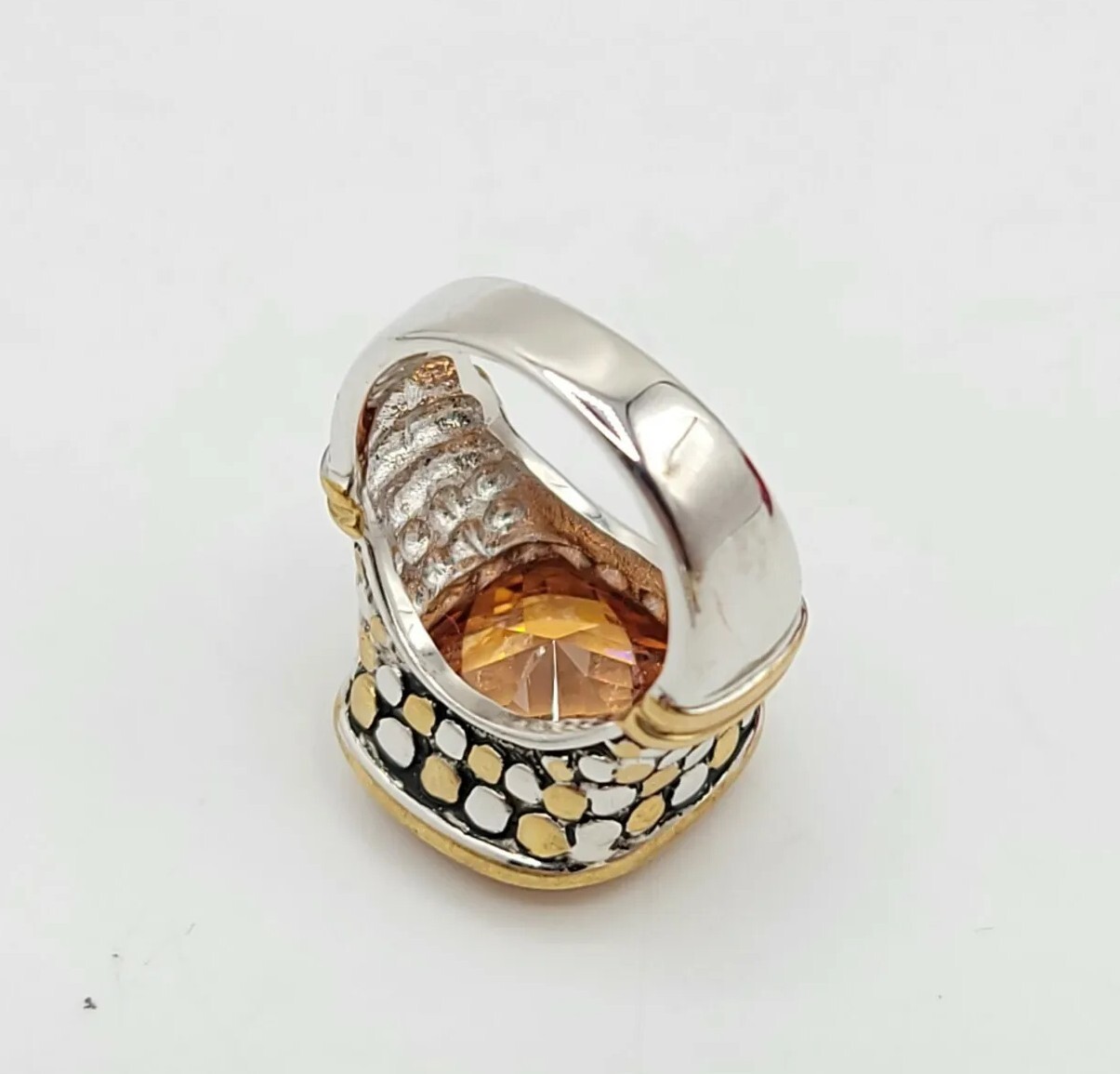 Vtg Sz 6 Ring Lg Citrine Topaz Cubic Zirconia Medieval Theme Fashion Jewelry Dot