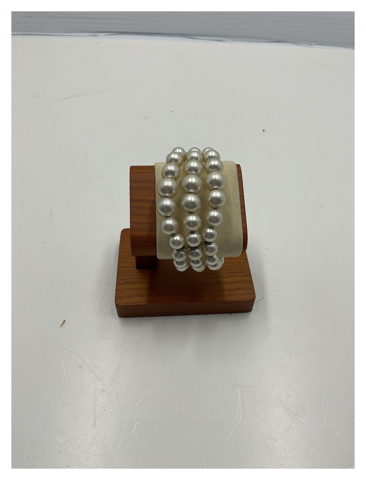 Vintage 3-Row Faux Pearl Wrap Bracelet White Multi Strand