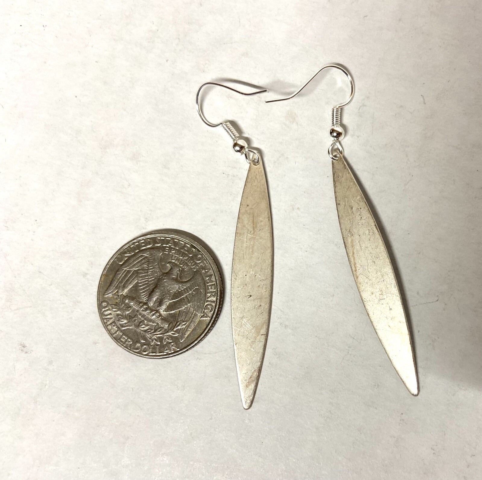 Vintage Purple enamel on Silver long Dangle Pierced Earrings- 2″ long