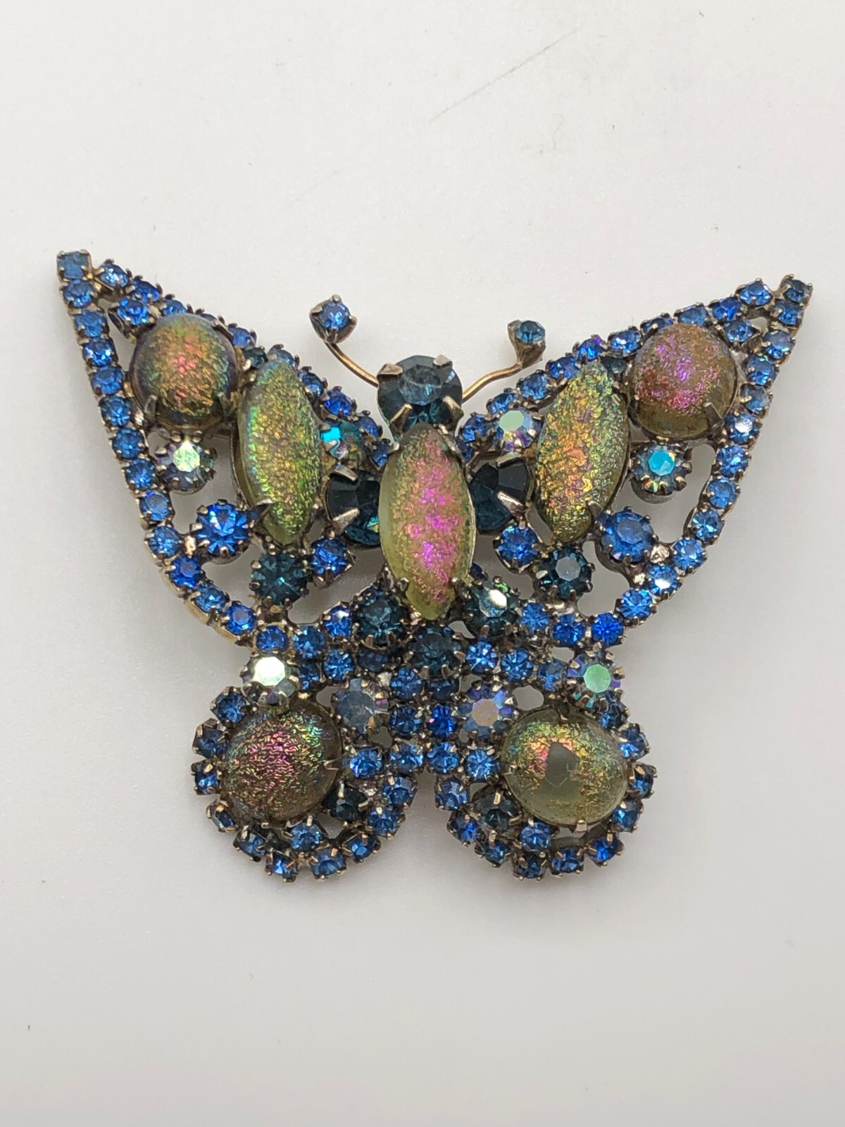 VTG Butterfly Brooch Blue & Glitter Rhinestones Estate ~AS IS~ Carnegie? Weiss??