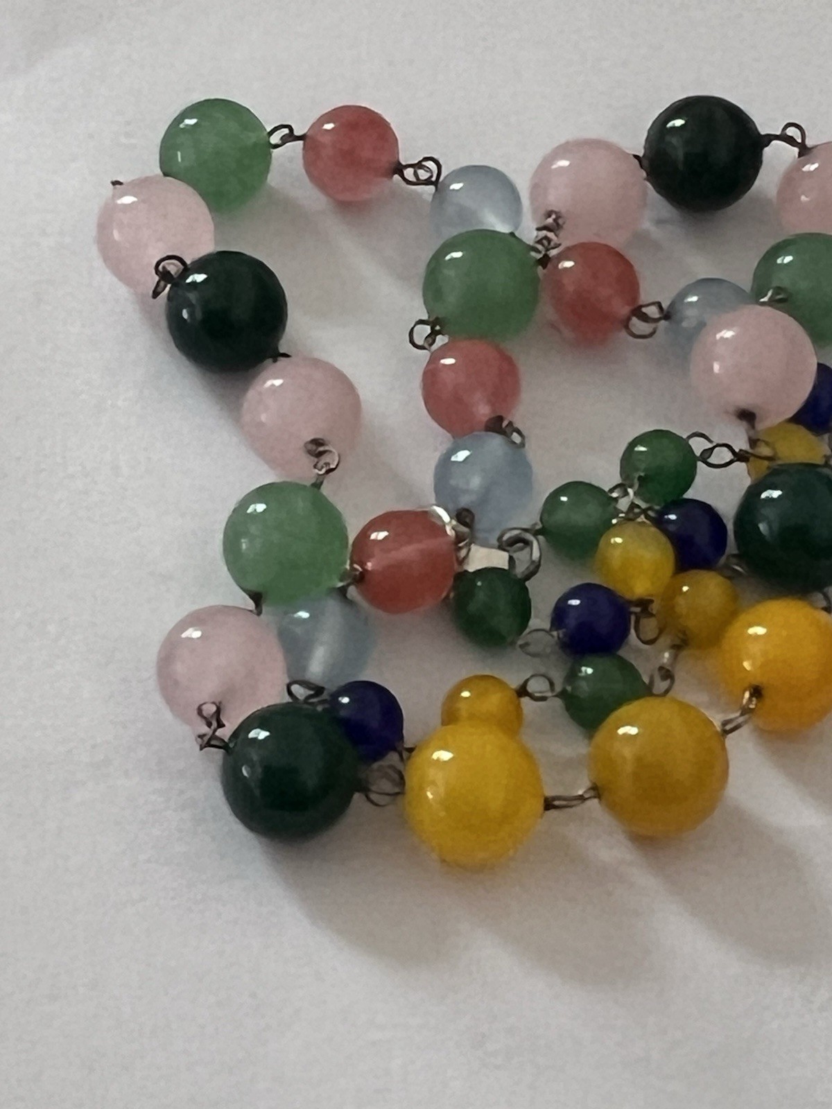 Vintage hand-knotted necklace strand of Vibrant Multi Colored Stones 925 Clasp