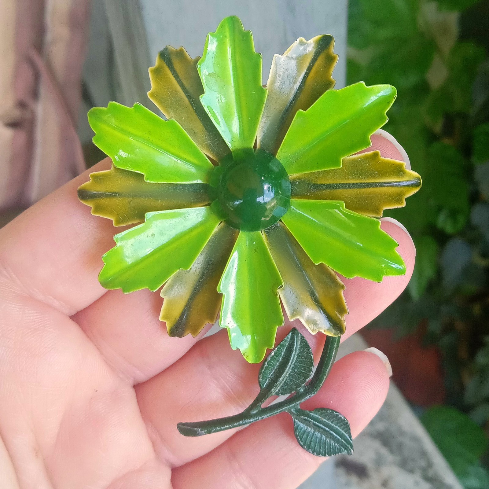 Lime Green/Green Large Enamel Flower Brooch