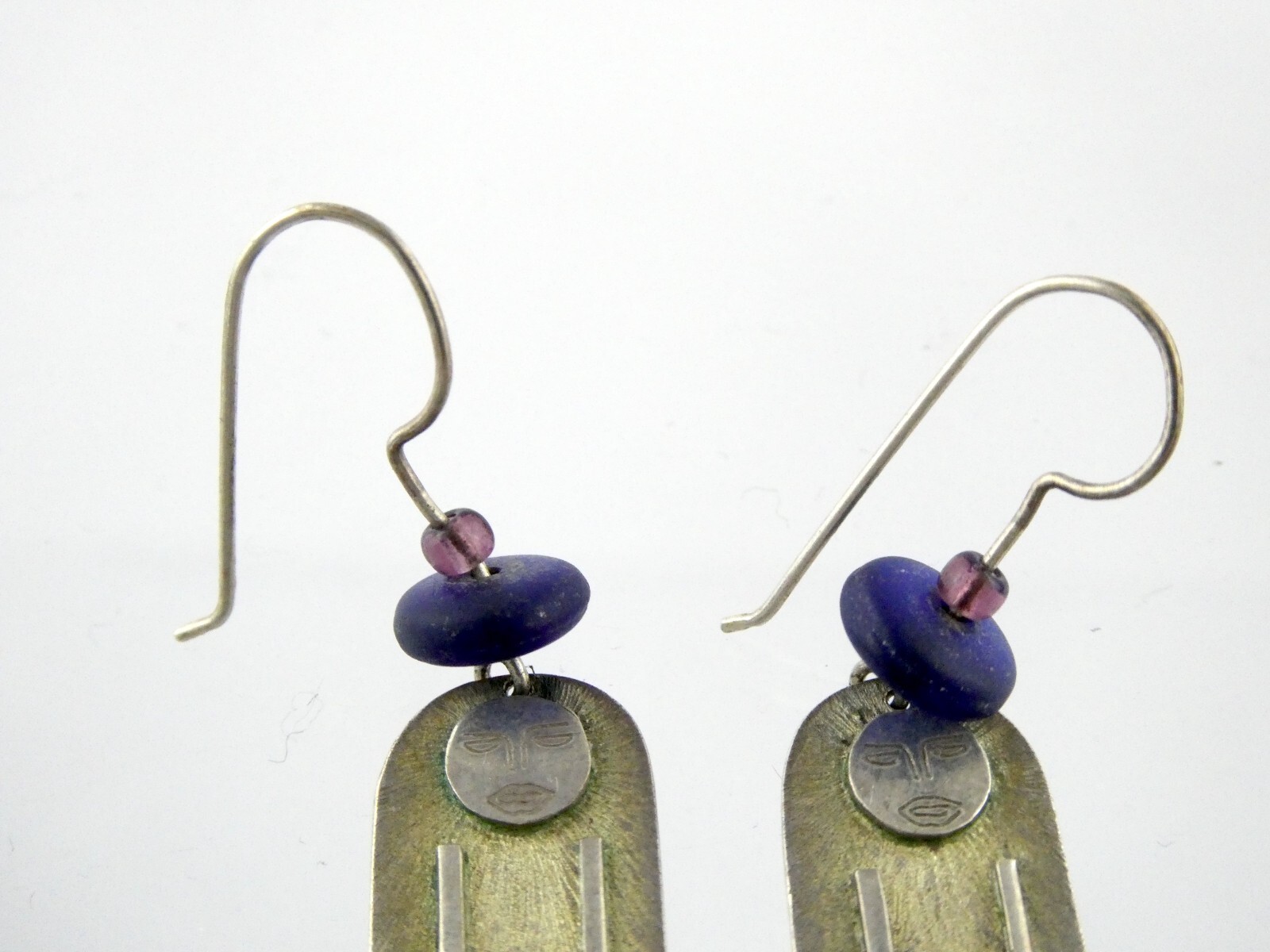 Vtg Artisan Handmade Sterling Silver Person Worshipping Sun Earrings 9g 2.25 In