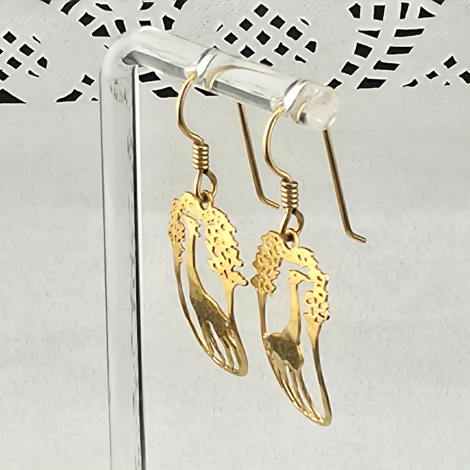 Vintage 90s Wild Bryde Safari Giraffe Gold Plated 1.5″ Dangle Drop Earrings