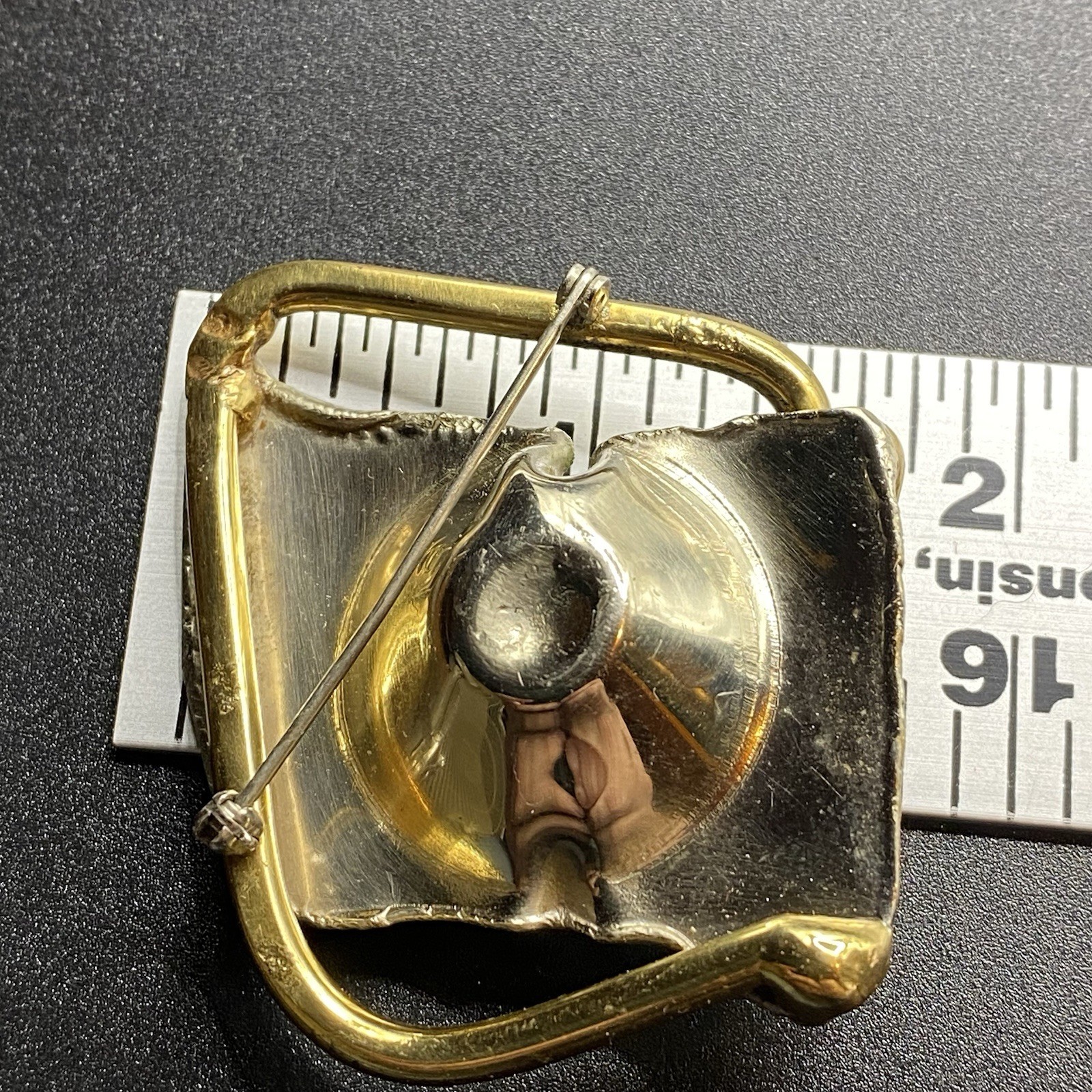 Vintage Brutalist Agate Brooch Abstract Two Toned
