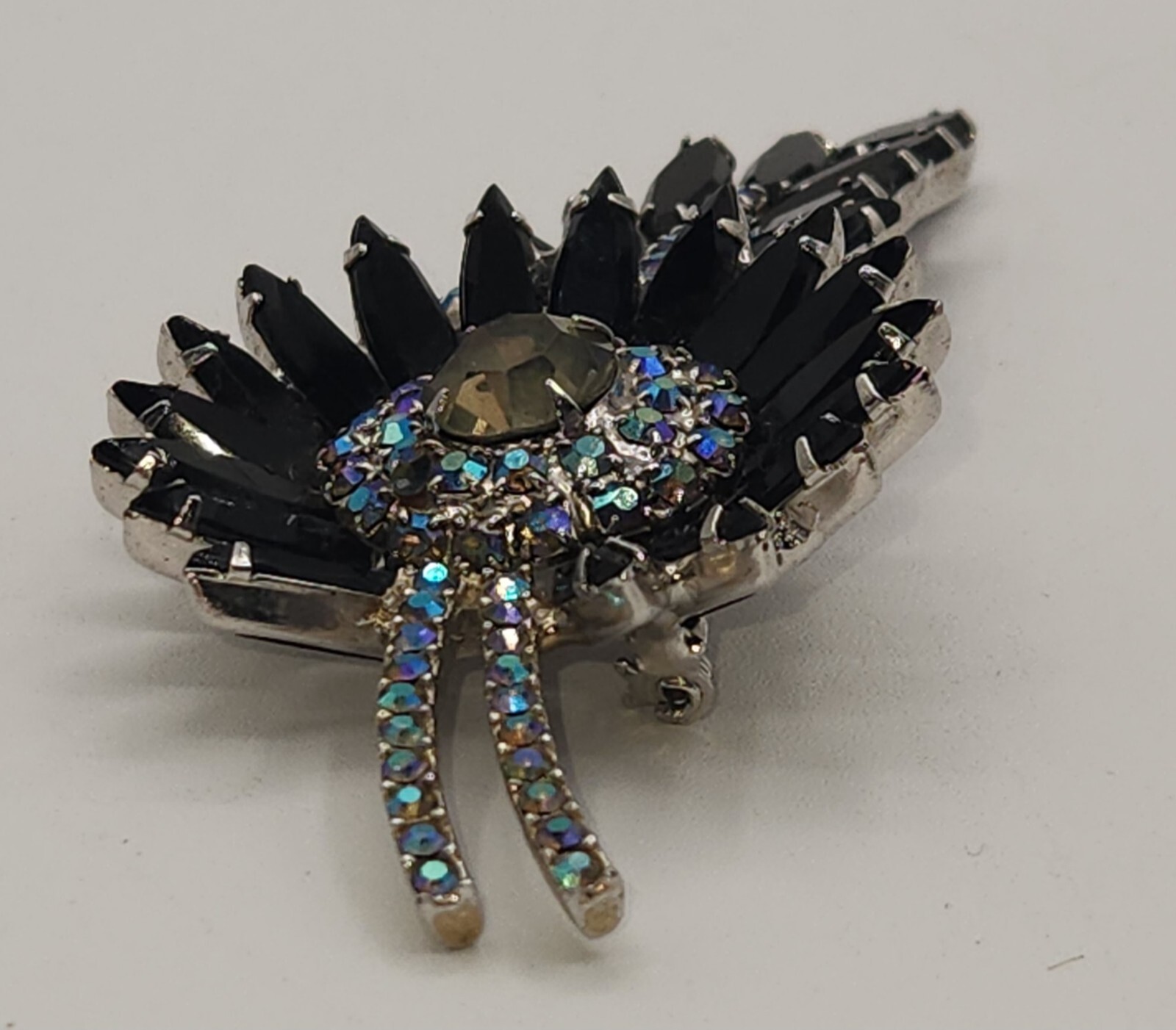 Vintage Delizza And Elster Juliana Sunburst Brooch Jet, Gray And AB Rhinestones