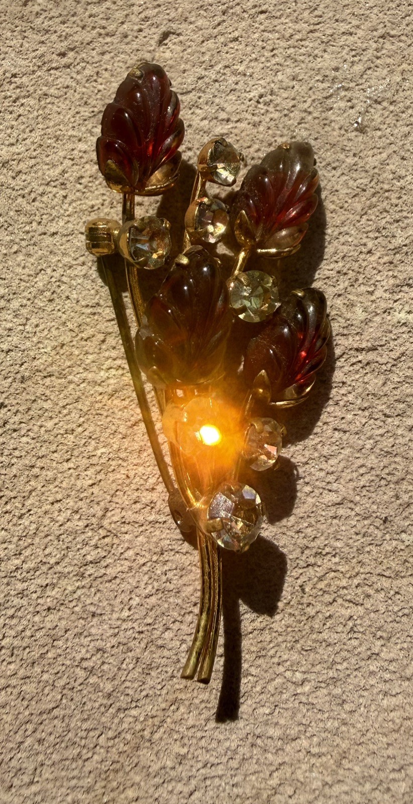 Vintage Austrian Rhinestone Crystal Brooch Pin Gold Tone Floral Wheat Stalk